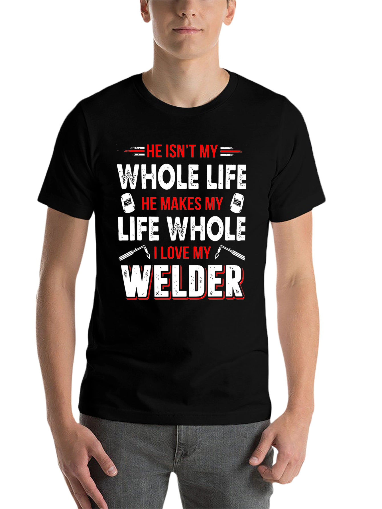 Black He Isn't My Whole Life Welder T-Shirt view 7