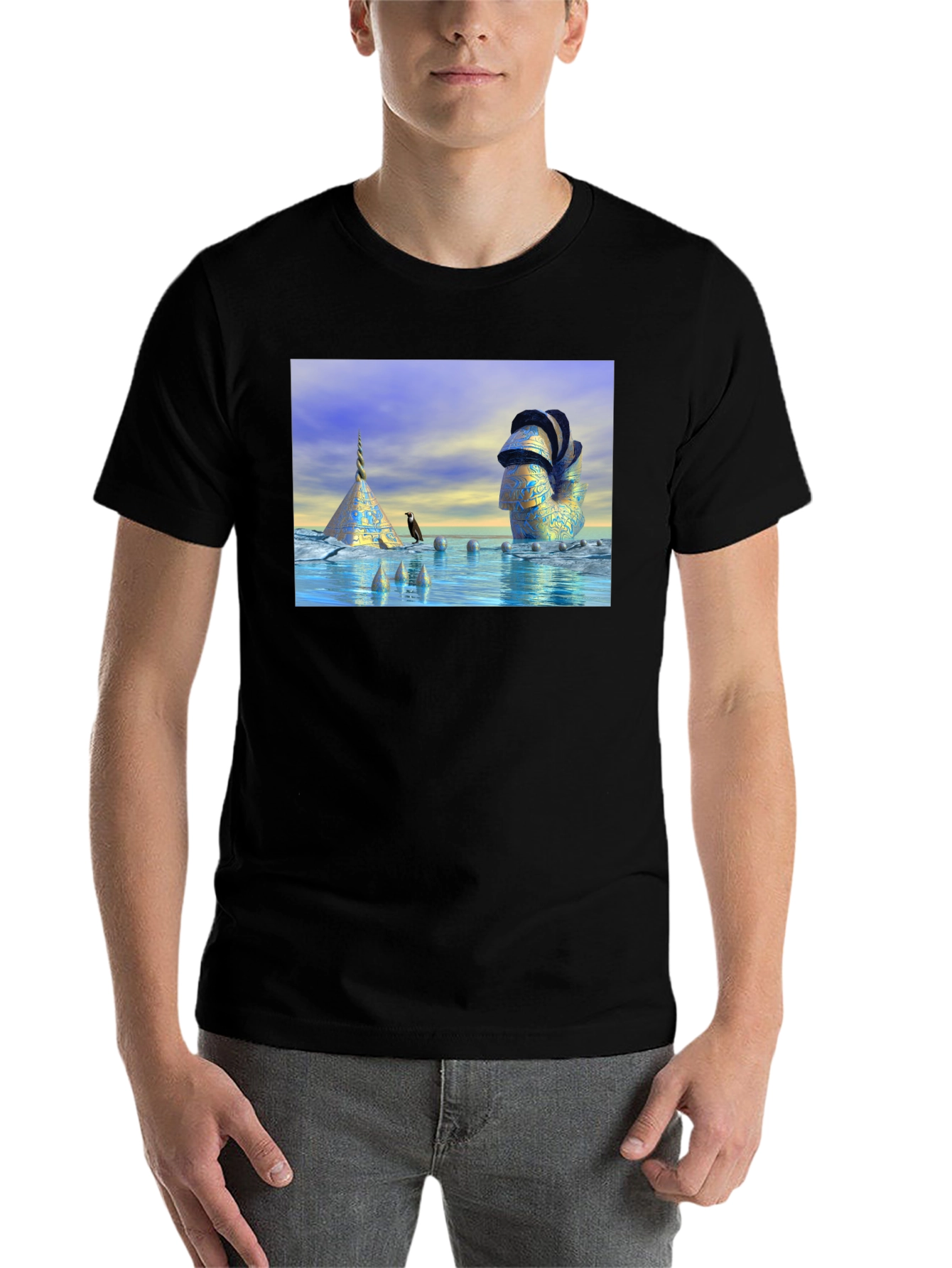 Black Surreal Scene T-Shirt view 7