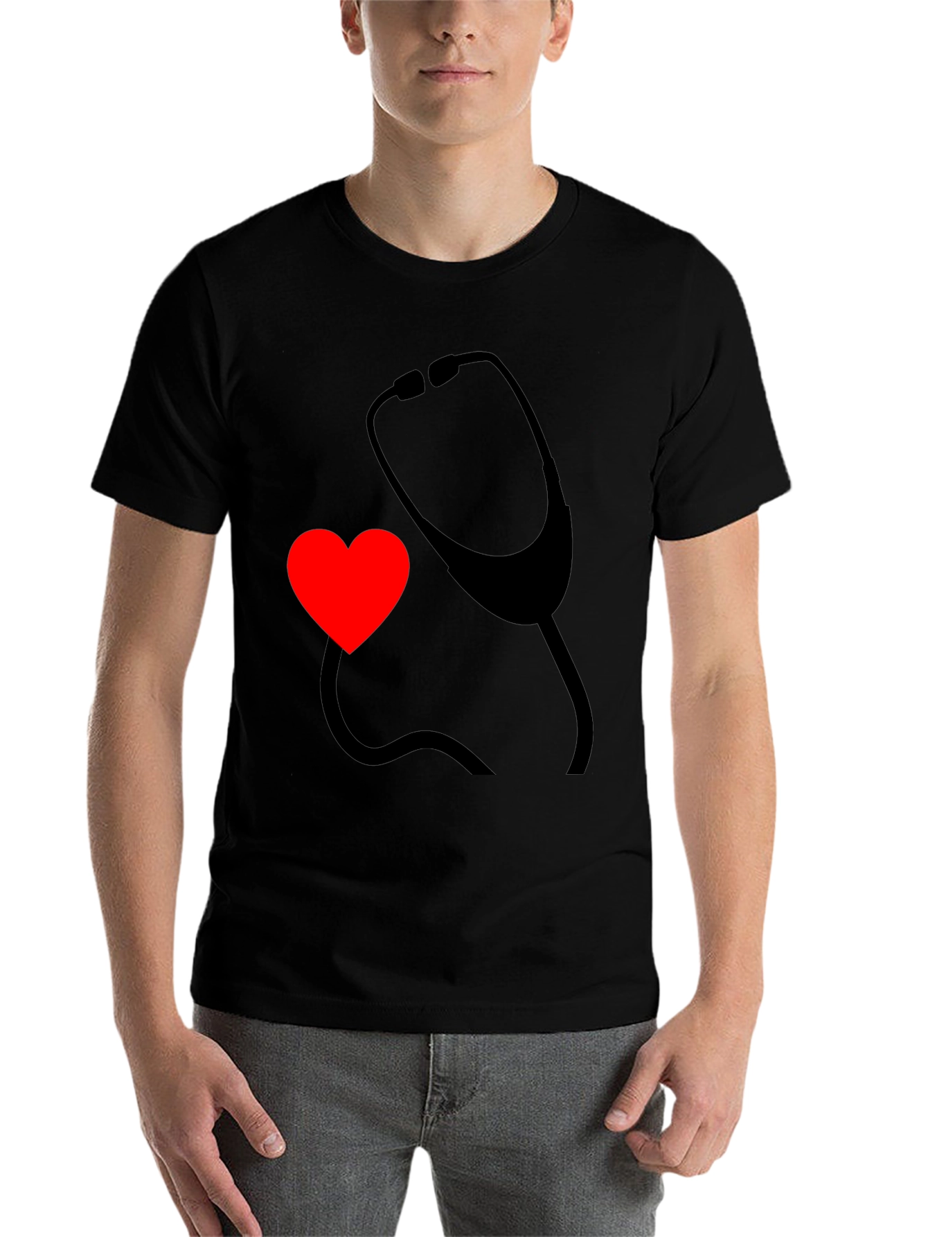 Black Heart & Stethoscope Black Graphic Tee - Doctor Love view 7
