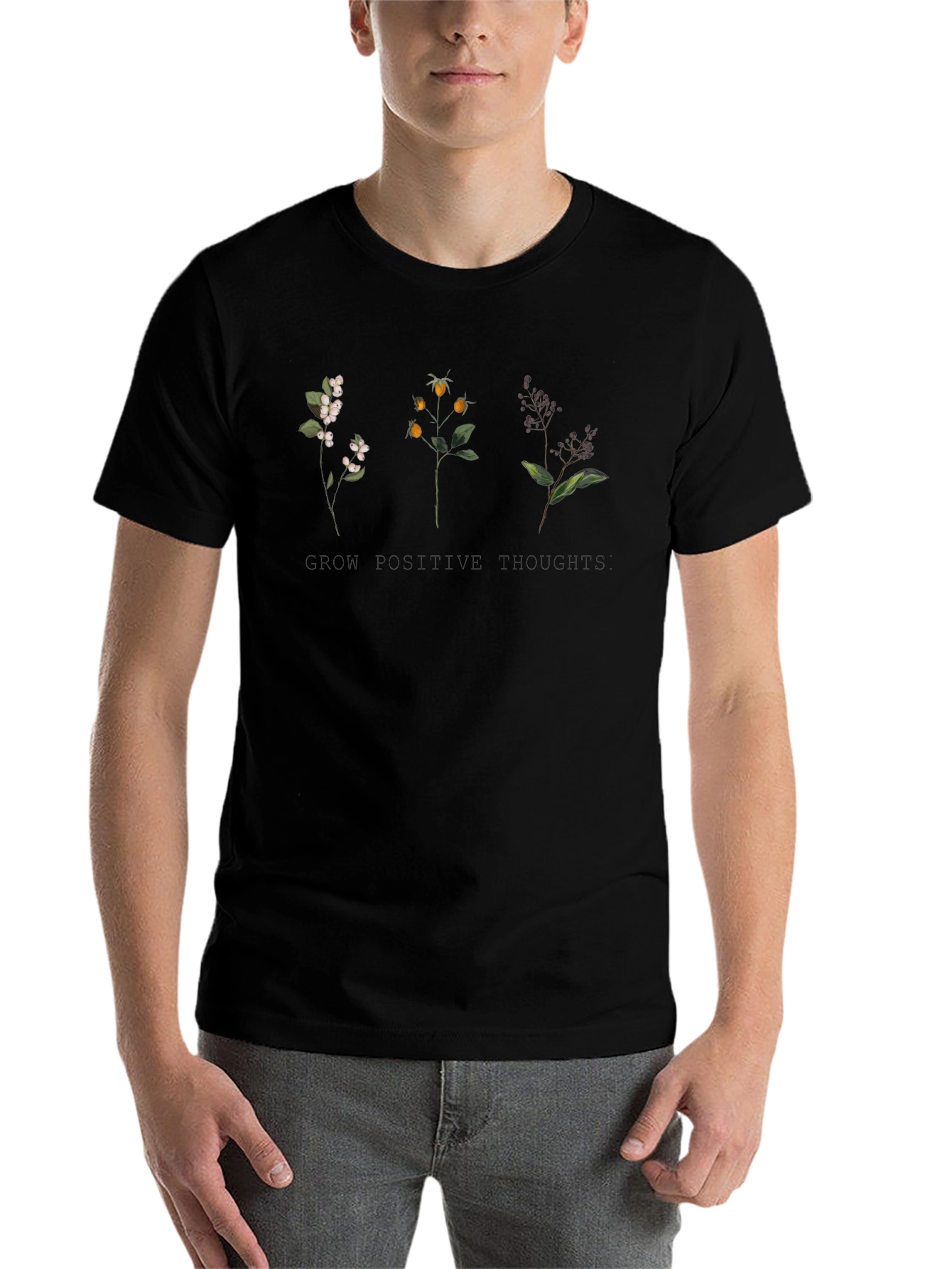 Black Grow Positive Thoughts Floral Tee - Soft Cotton Comfort view 7