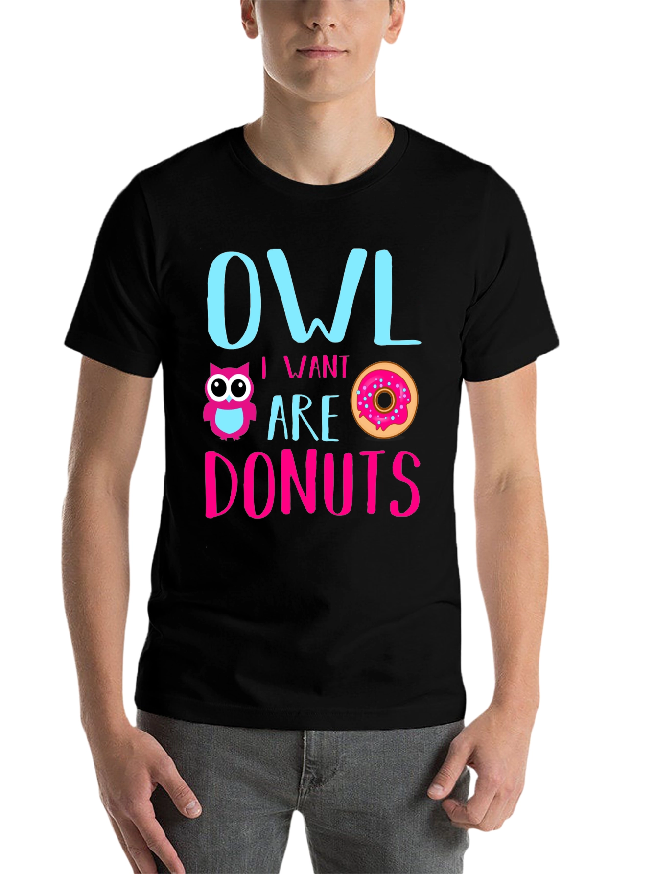 Black Owl I Want Are Donuts Funny Graphic T-Shirt view 7