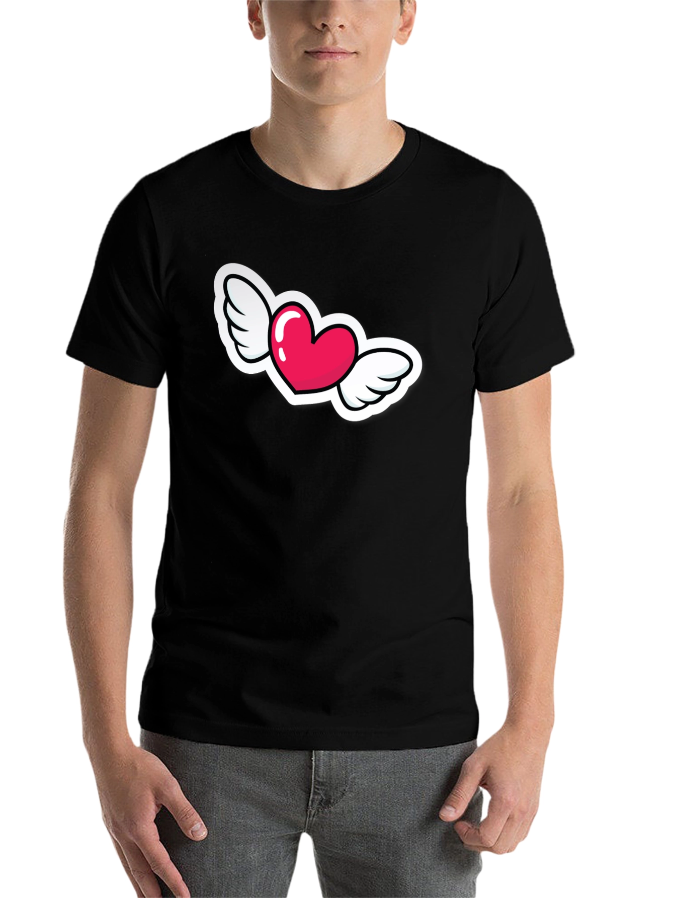 Black Heart with Wings Graphic Black T-Shirt view 7