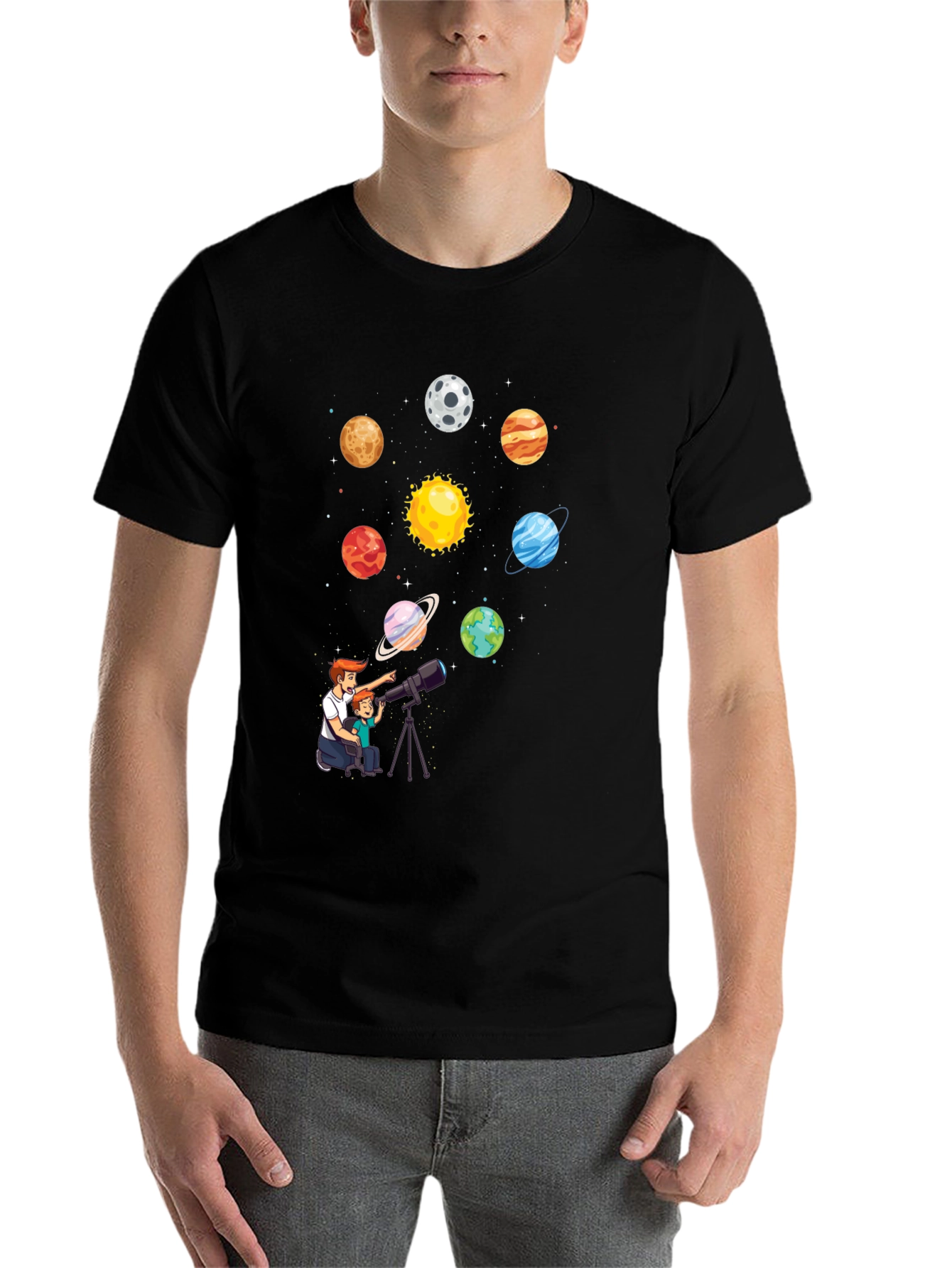 Black Dad & Son Planets Graphic Tee view 7