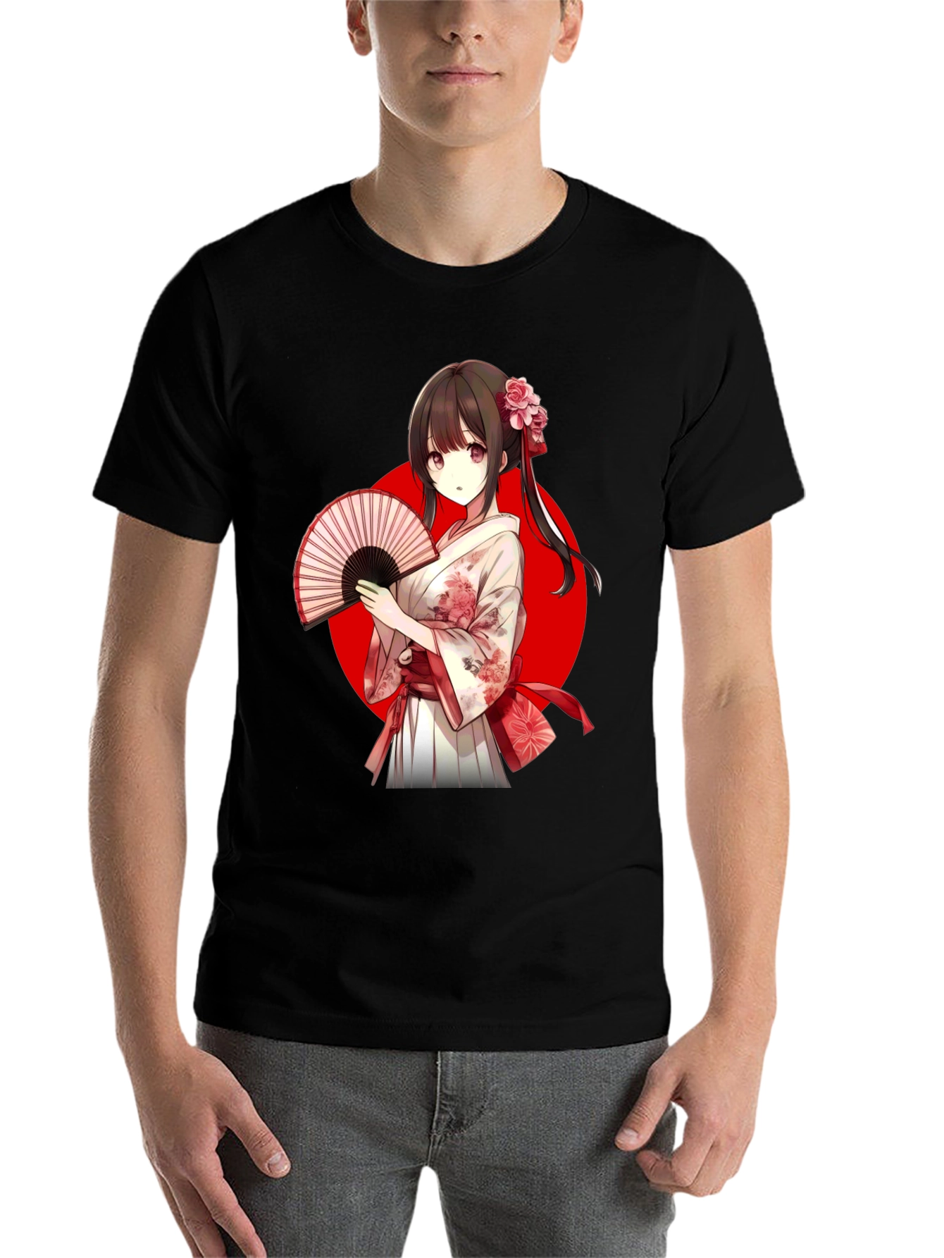 Black Anime Girl Kimono T-Shirt view 7