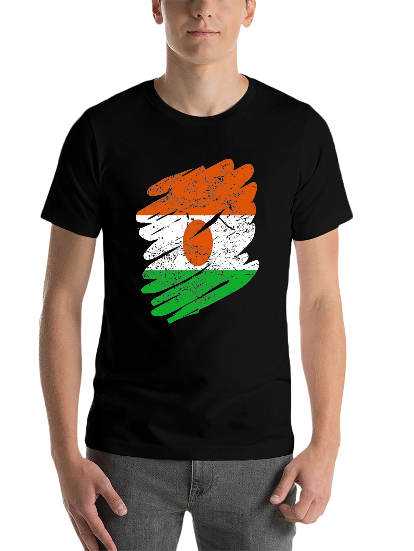 Black Niger Flag Brush Stroke Black T-Shirt view 7