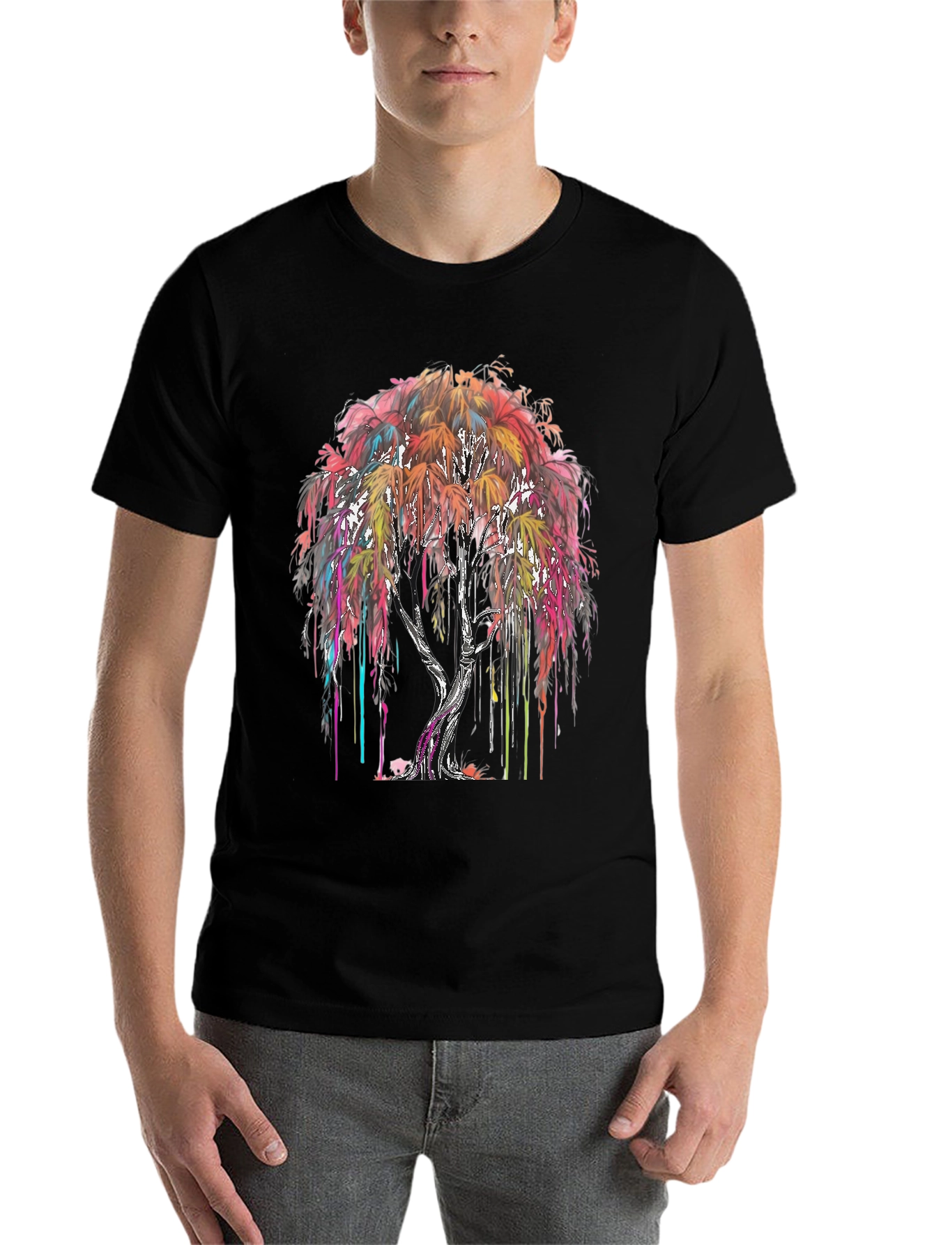 Black Colorful Drip Tree Graphic T-Shirt view 7