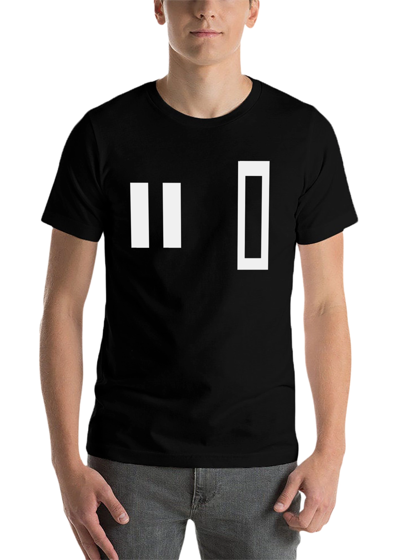 Black Minimalist Pause Symbol T-Shirt - Black Cotton Tee view 7