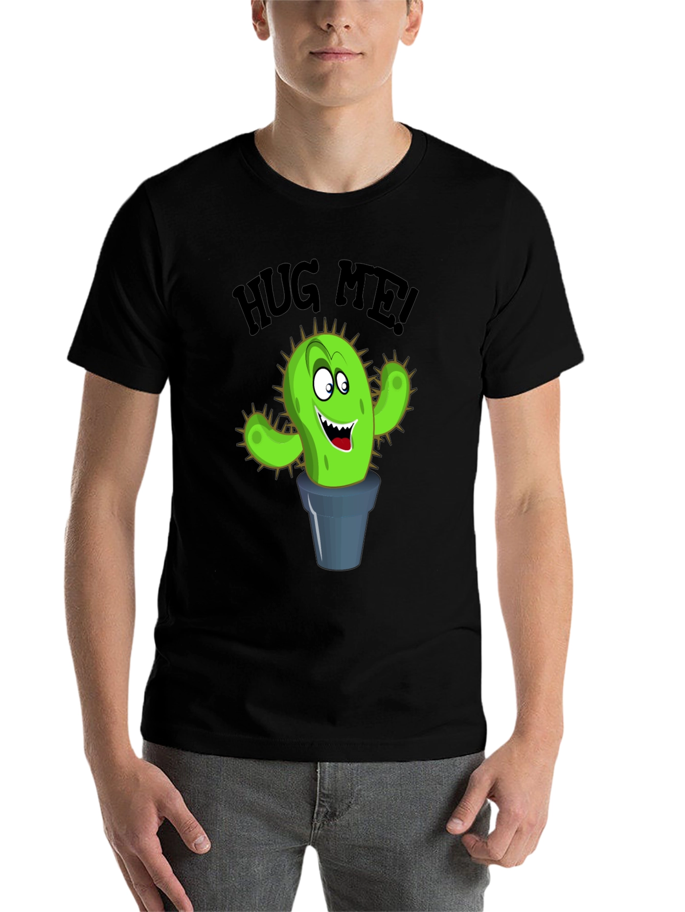 Black Hug Me Cactus Graphic T-Shirt - Funny Novelty Tee view 7