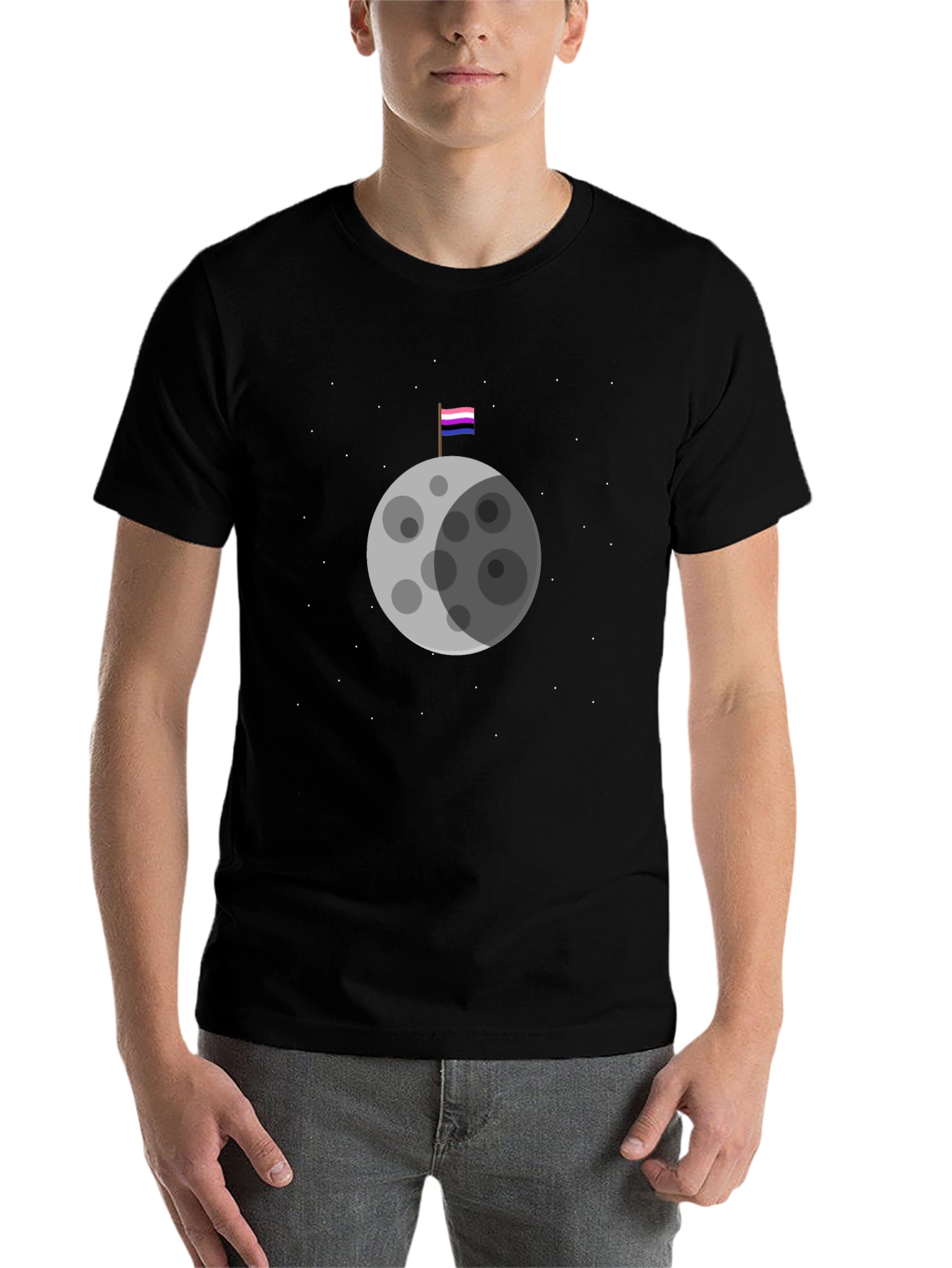 Black Omnisexual Pride Moon T-Shirt view 7