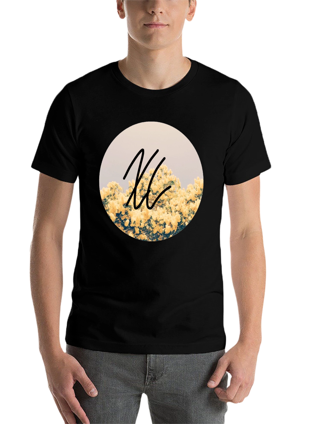 Black Floral Circle Graphic Black T-Shirt view 7