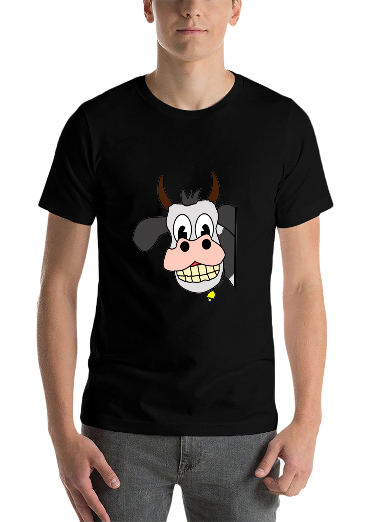 Black Funny Cow Cartoon Black T-Shirt view 7