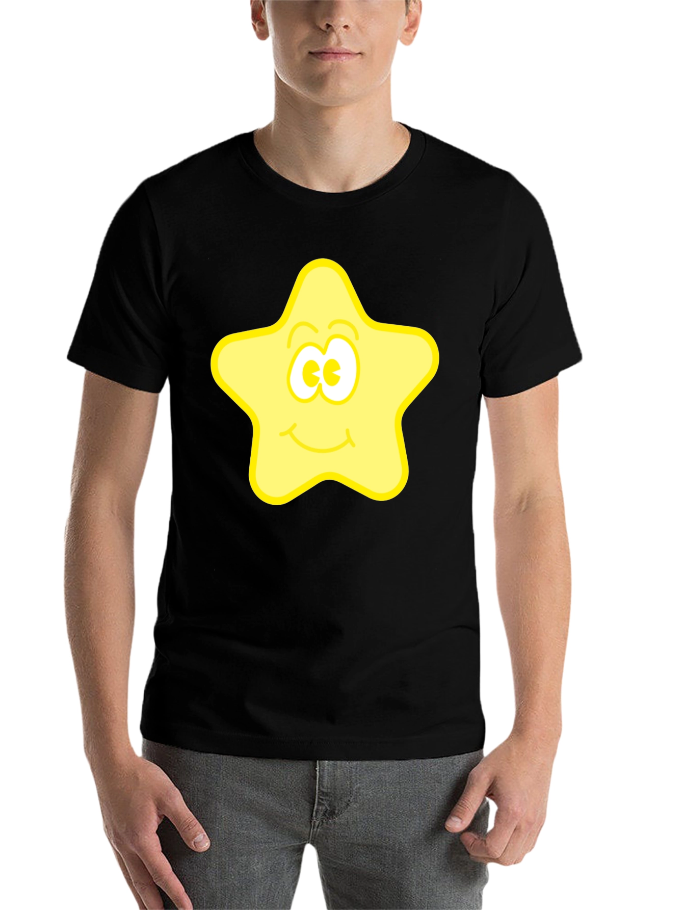 Black Happy Star Graphic Black T-Shirt view 7