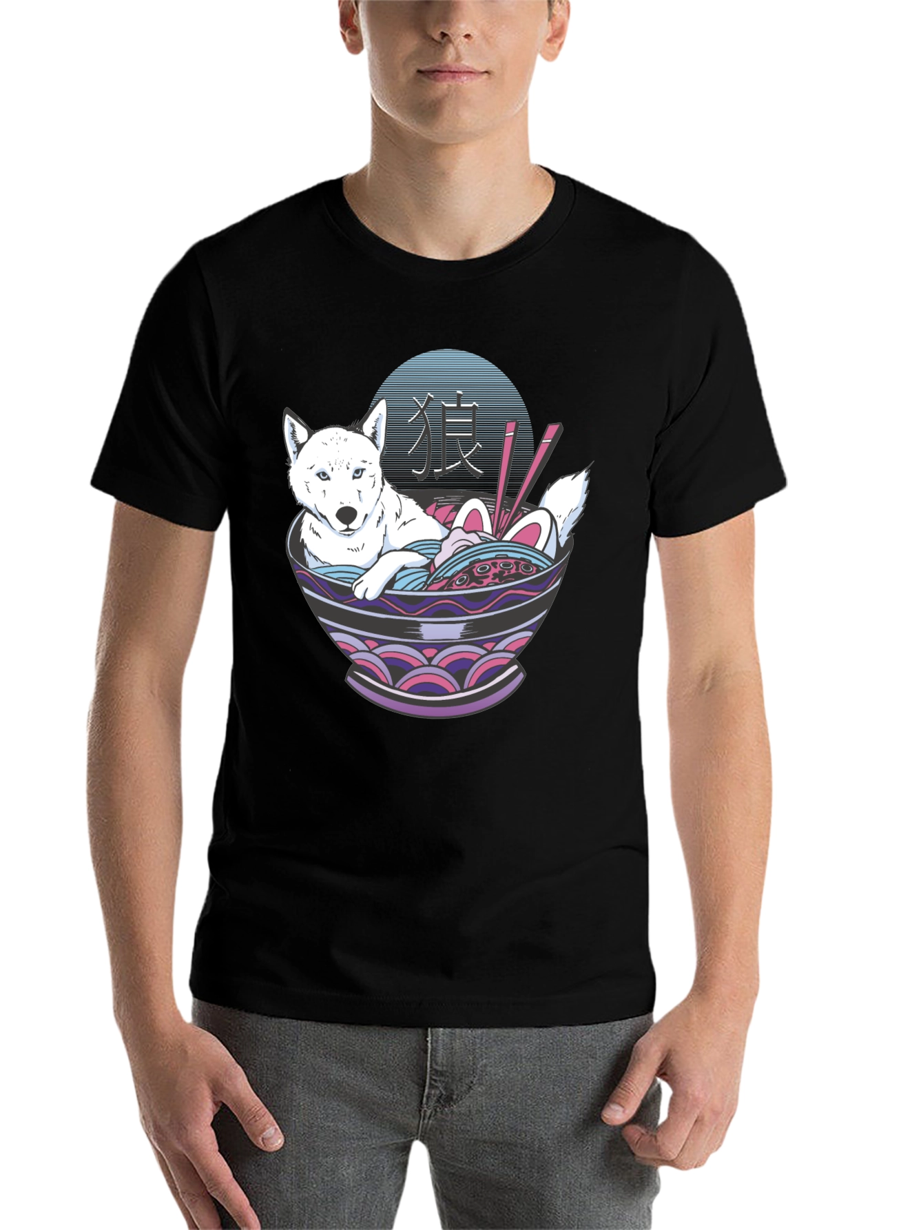 Black Ramen Dog Graphic T-Shirt - Unisex Casual Tee view 7