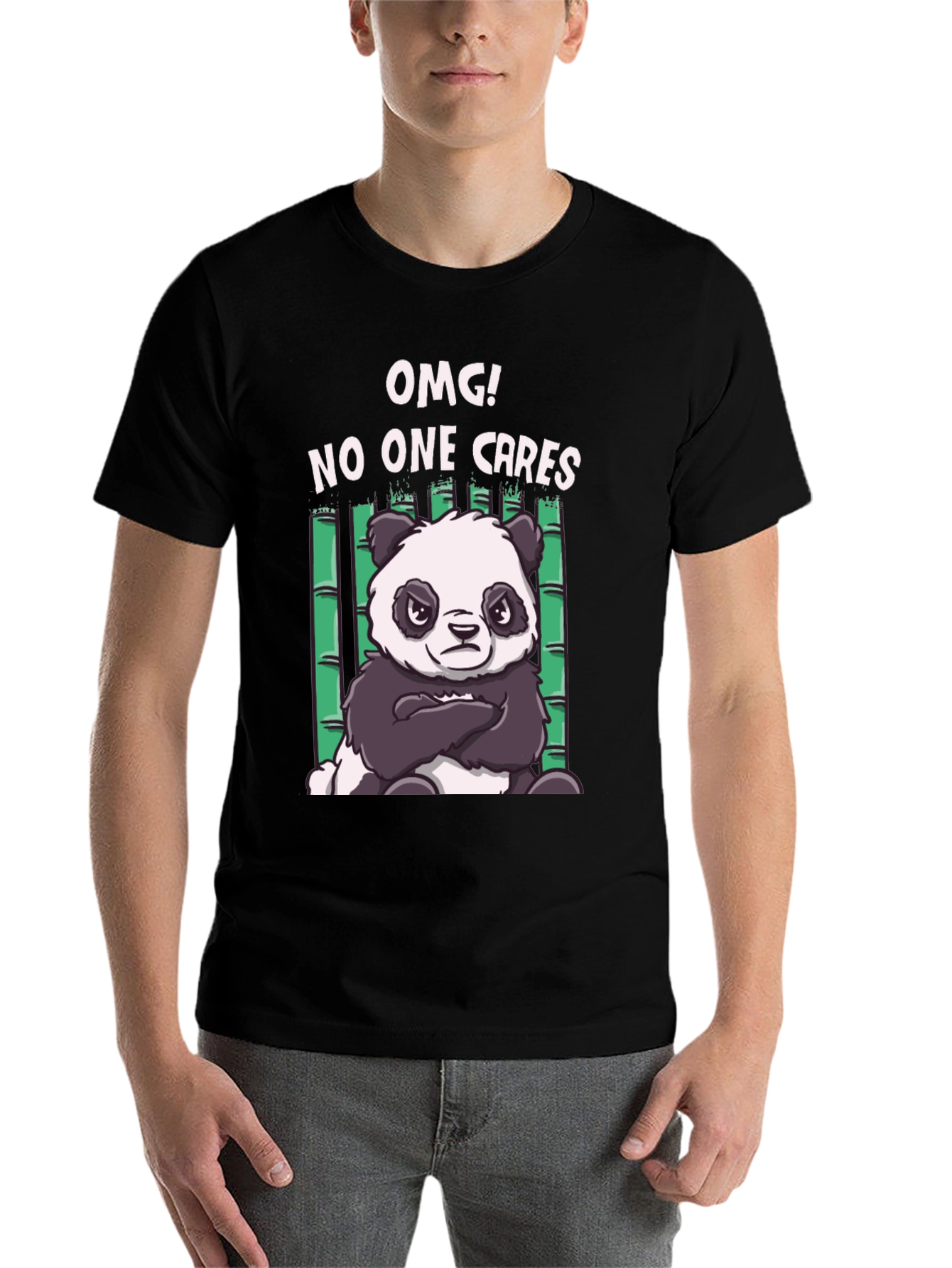 Black OMG! No One Cares Panda T-Shirt view 7