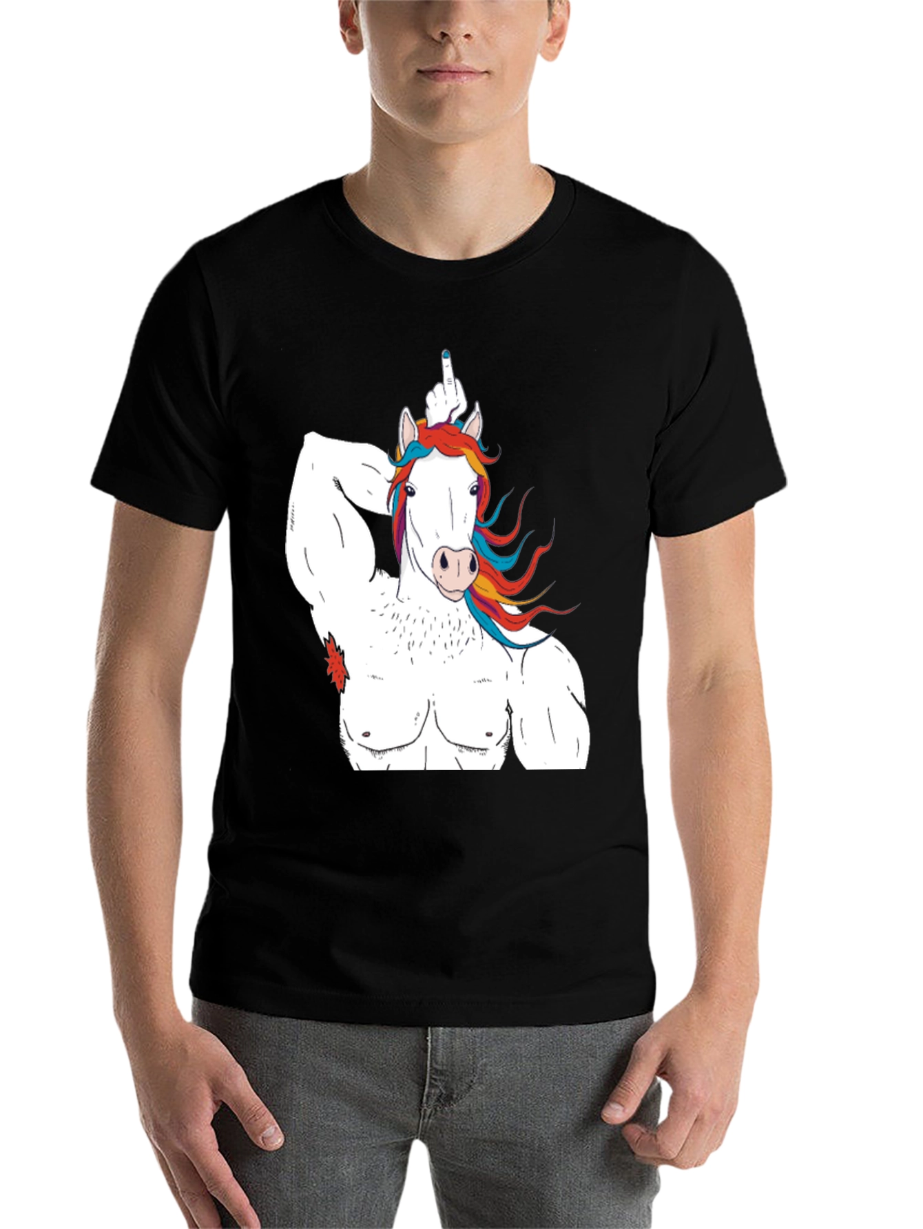Black Unicorn Bodybuilder Funny Graphic T-Shirt view 7