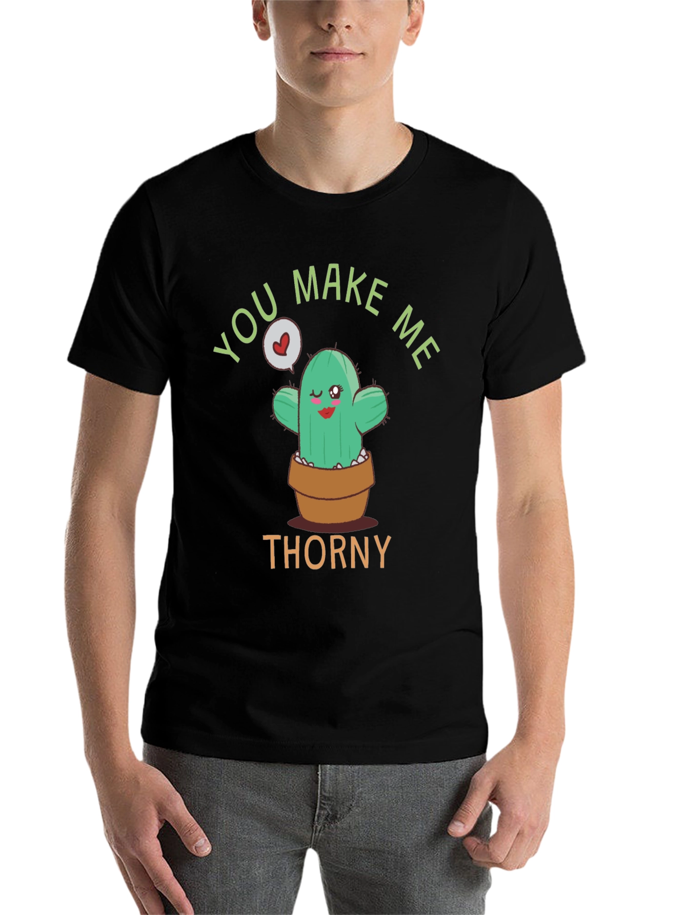 Black You Make Me Thorny T-Shirt - Cute Cactus Graphic Tee view 7