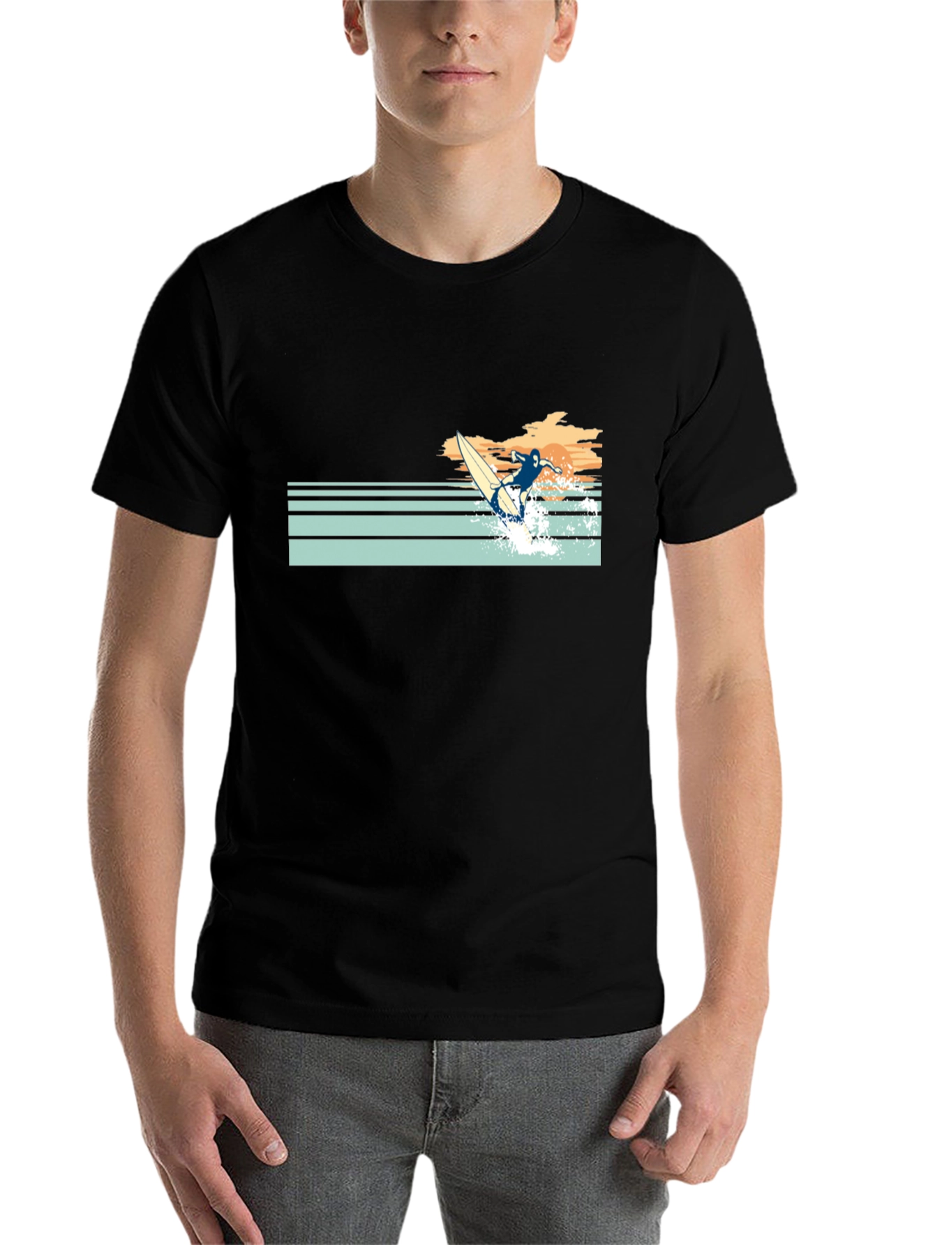 Black Retro Surfer Graphic Tee - Black view 7