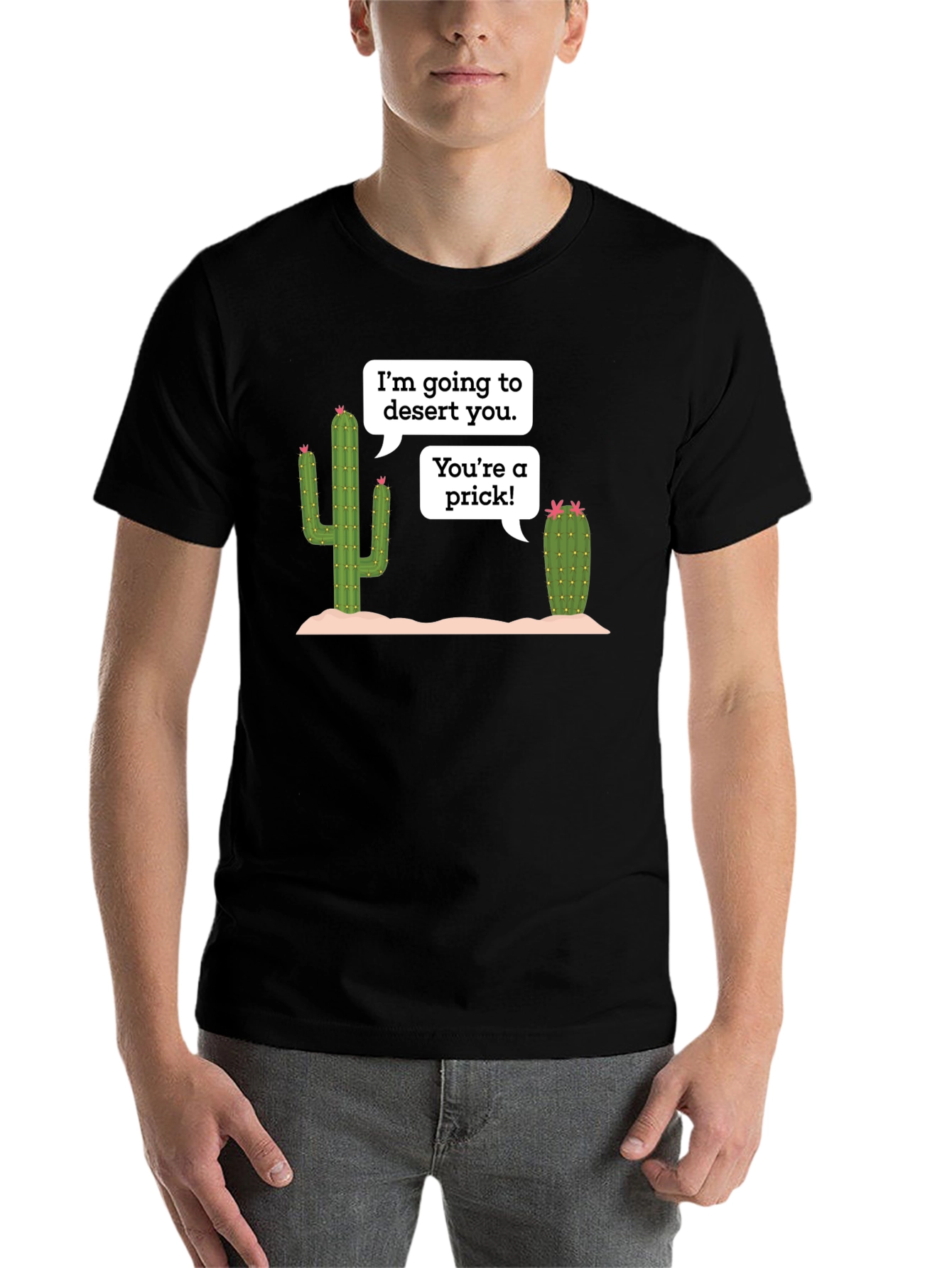 Black Desert Humor T-Shirt: Prickly Cactus Conversation view 7
