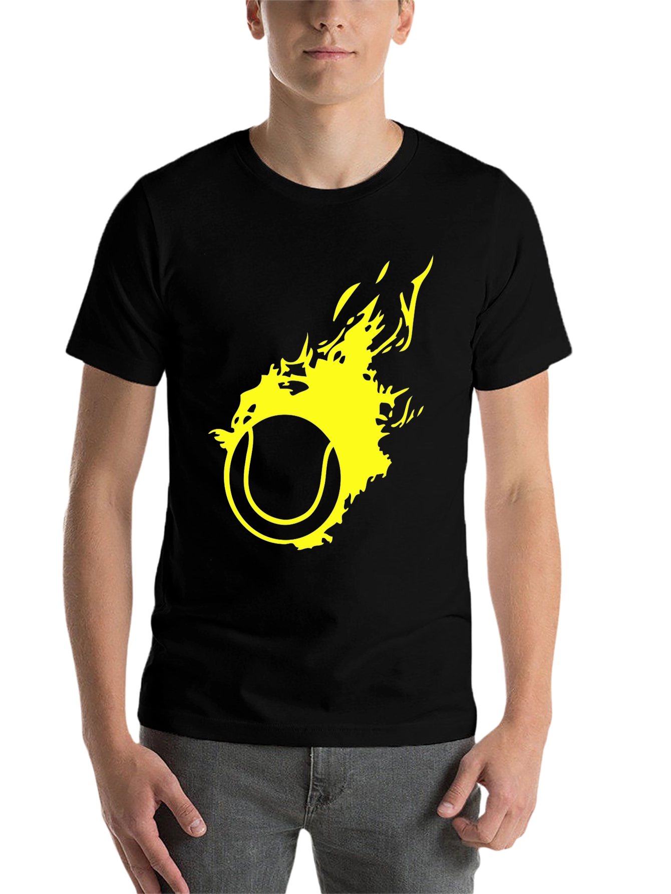 Black Fiery Tennis Ball Graphic T-Shirt view 7