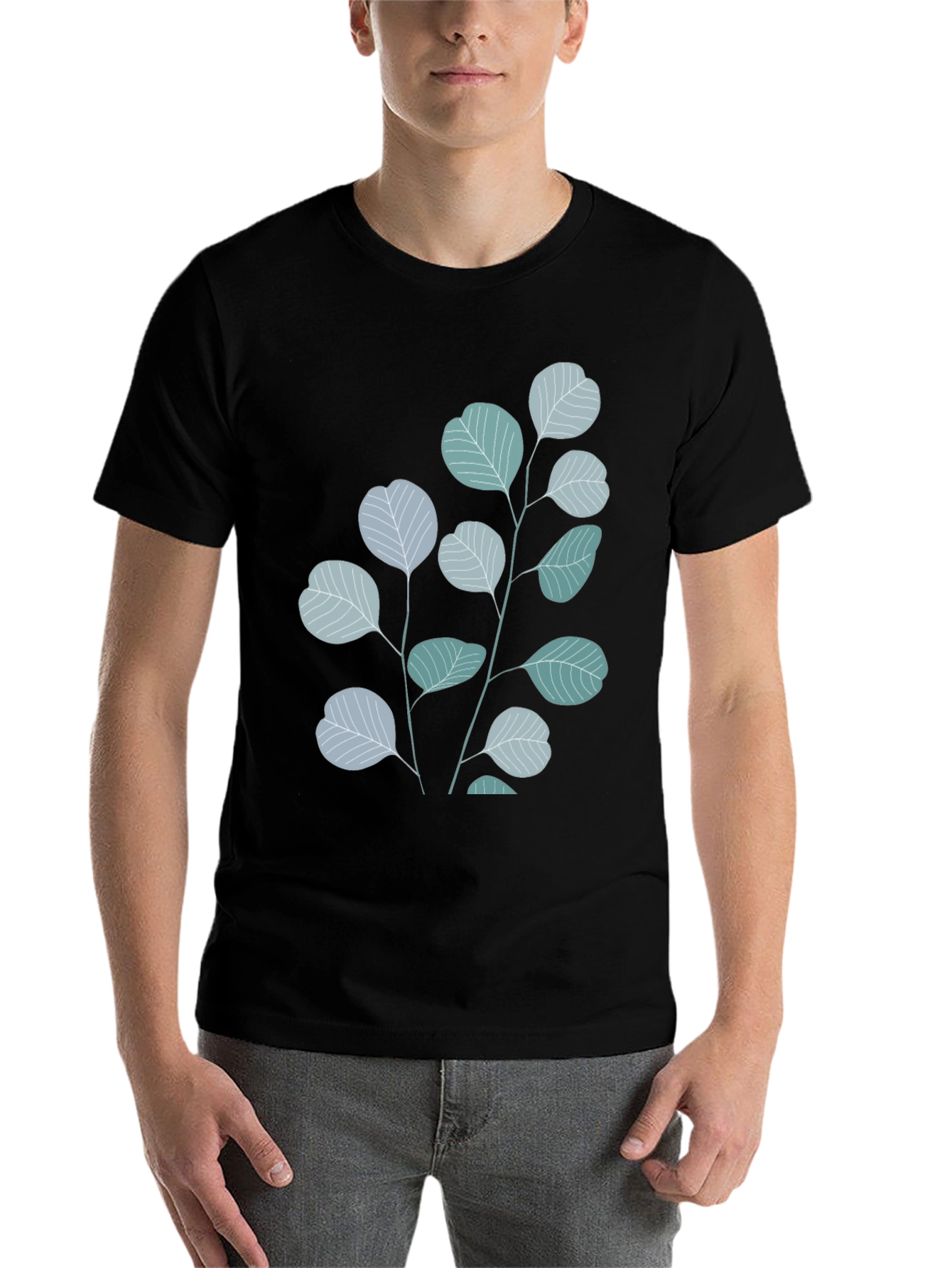 Black Botanical Leaves Graphic Tee - Black Cotton Blend view 7