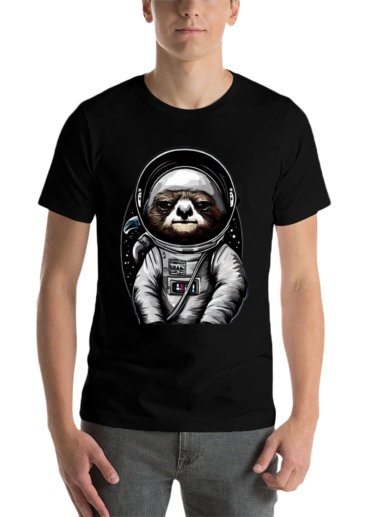 Black Sloth Astronaut Graphic Tee - Space Sloth T-Shirt view 7
