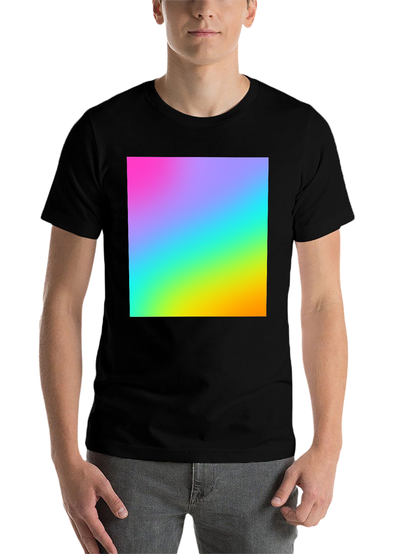 Black Gradient T-Shirt - Vibrant Rainbow Design view 7