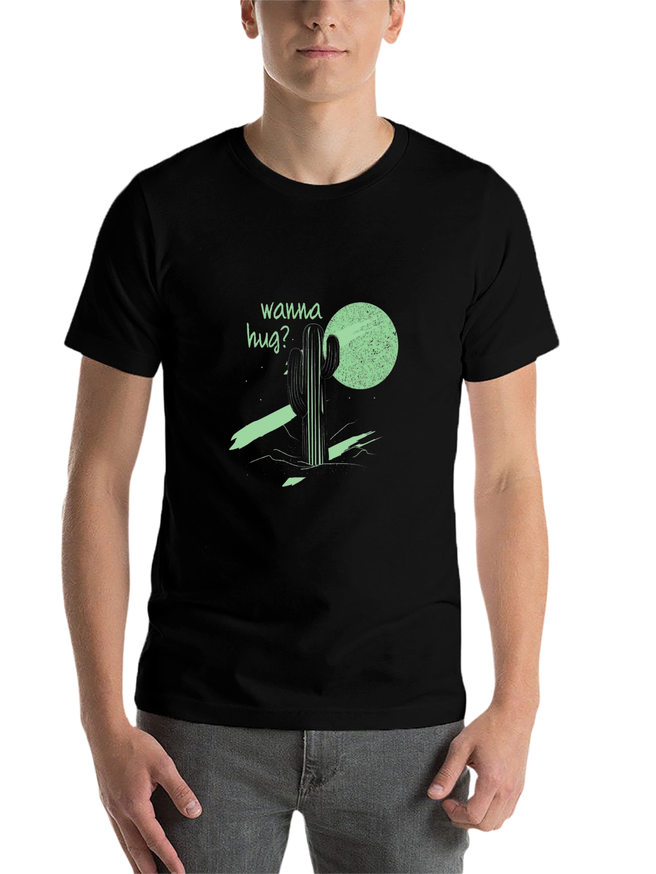 Black Wanna Hug Cactus Graphic Tee view 7