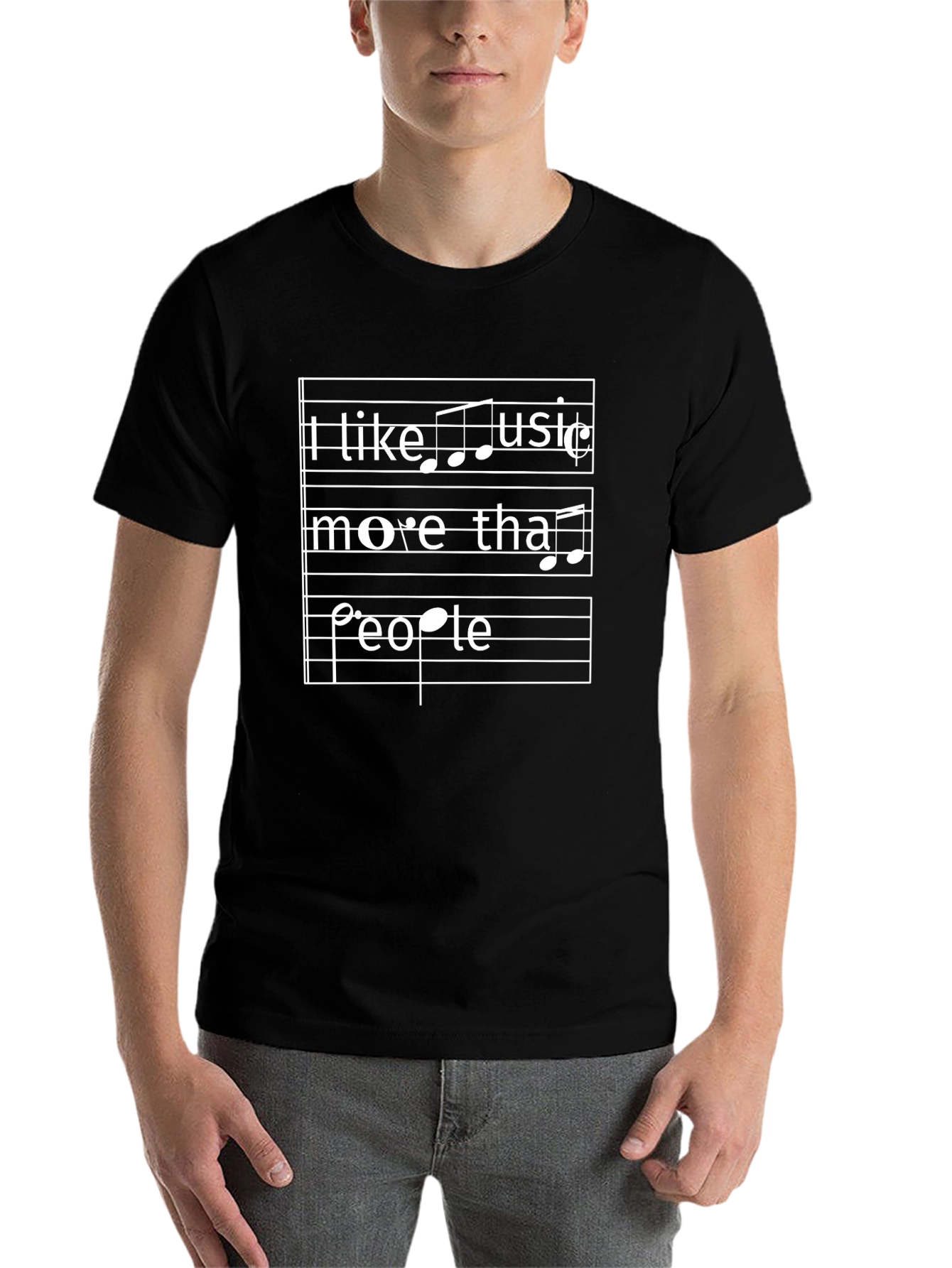 Black I Like Music More Than People T-Shirt view 7