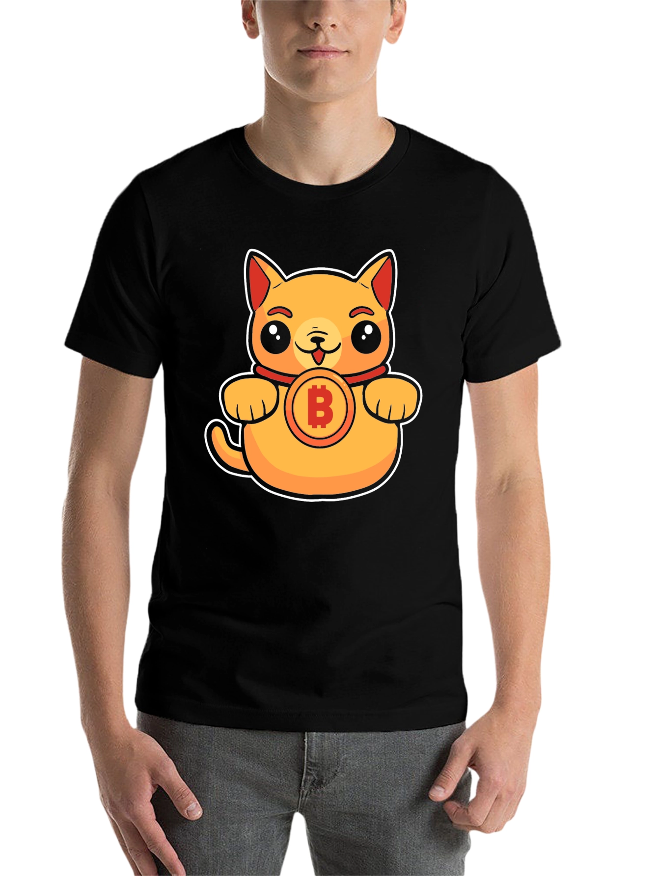Black Bitcoin Kitty T-Shirt - Crypto Cat Tee view 7