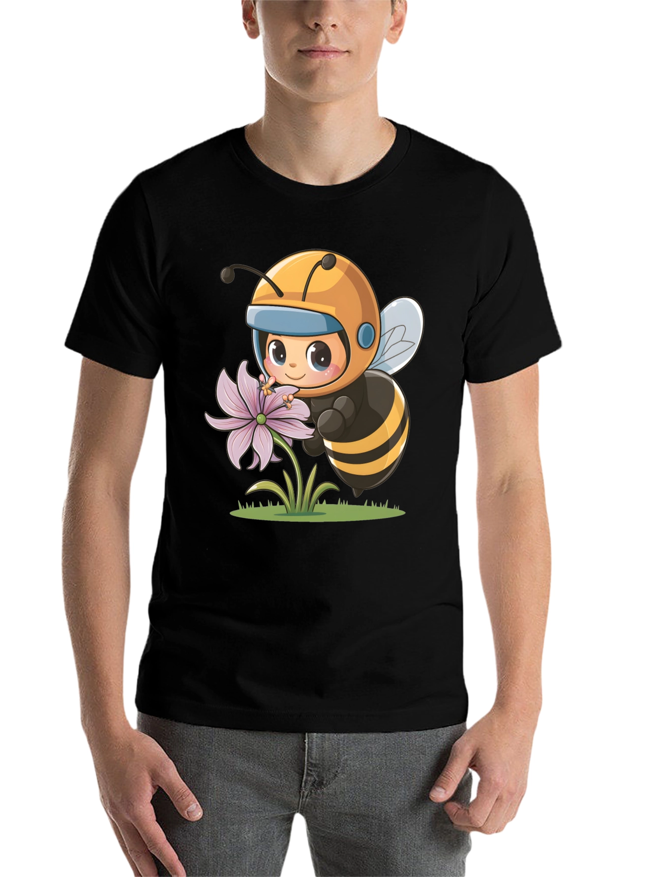 Black Cute Bee & Flower Graphic Tee view 7