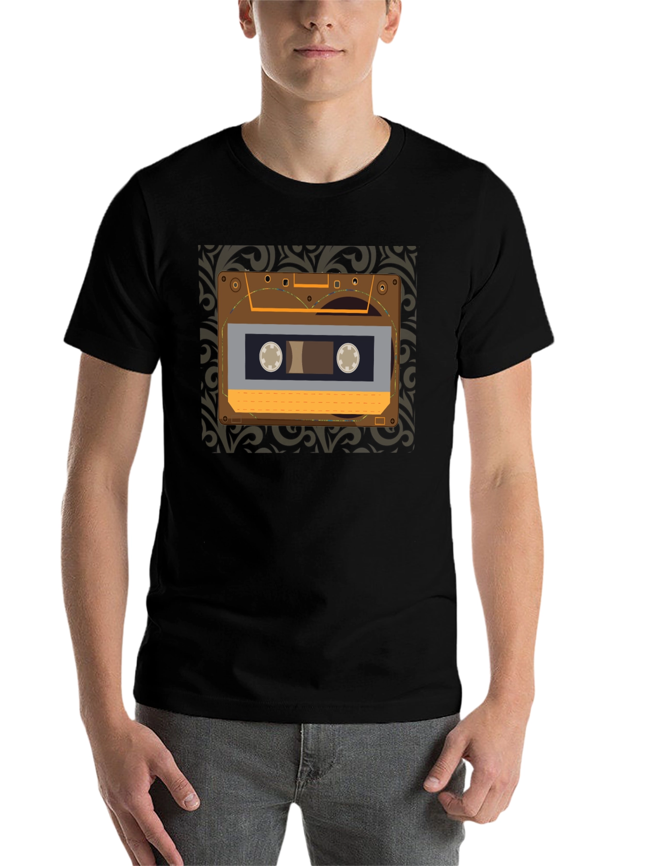 Black Retro Cassette Tape Graphic Tee - Vintage Music Lover Shirt view 7