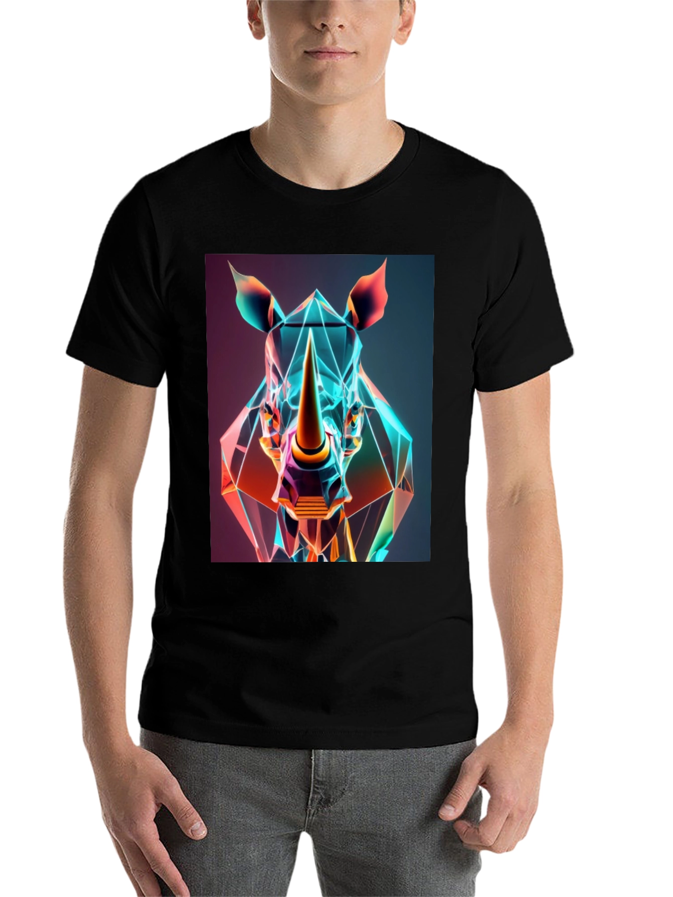 Black Geometric Rhino Graphic Tee - Modern Animal Art view 7