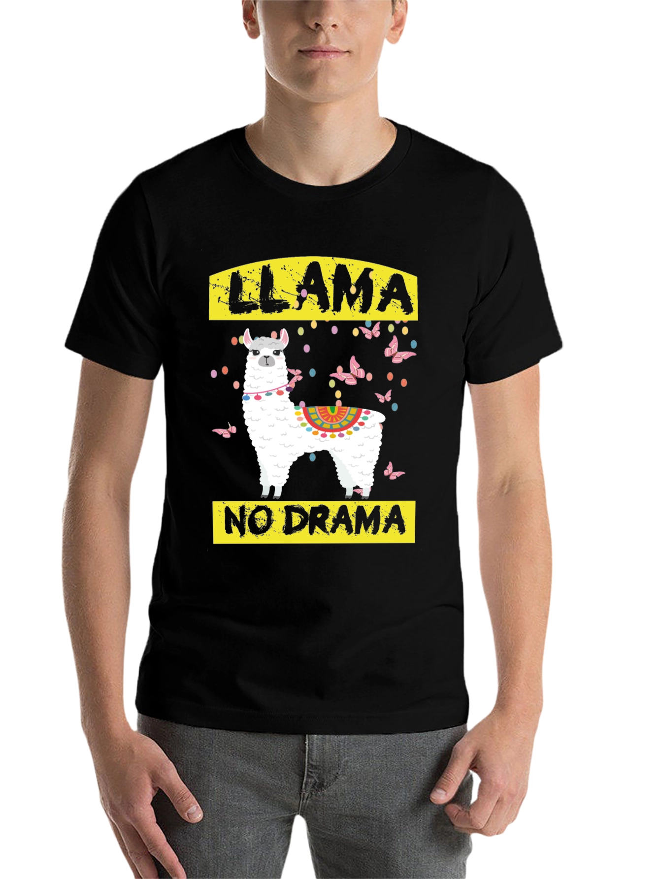 Black Llama No Drama Graphic T-Shirt view 7