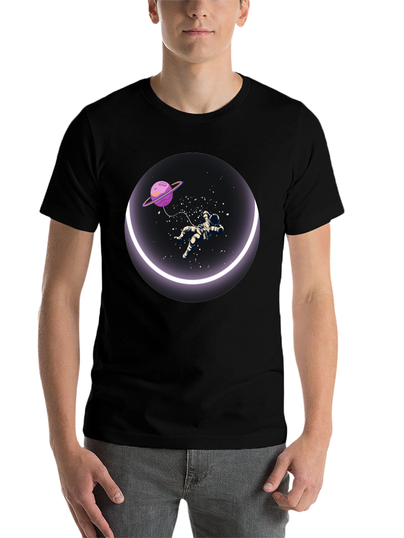 Black Astronaut in Space T-Shirt - Round Design view 7