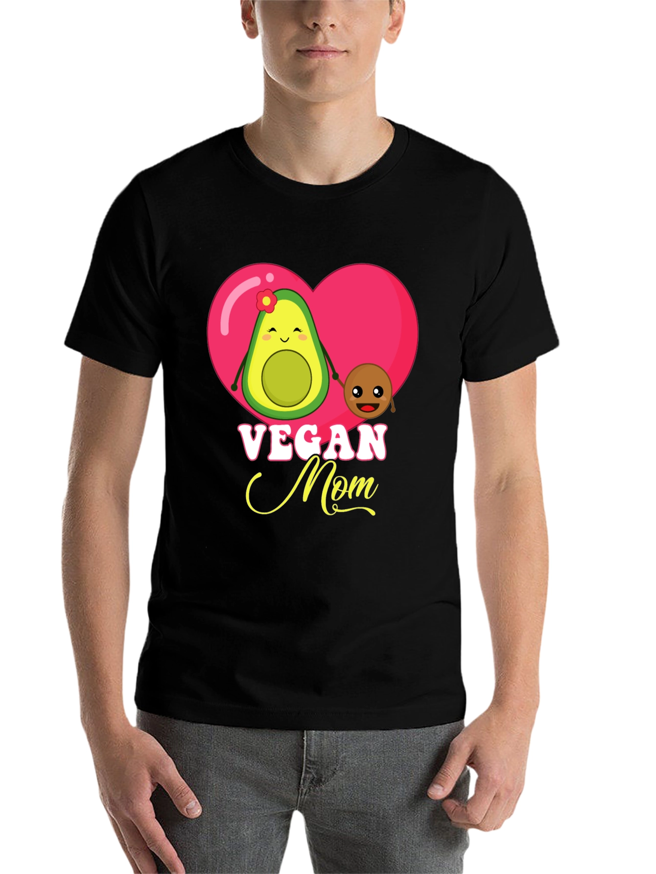Black Vegan Mom Graphic T-Shirt Cute Avocado and Pit Design view 7