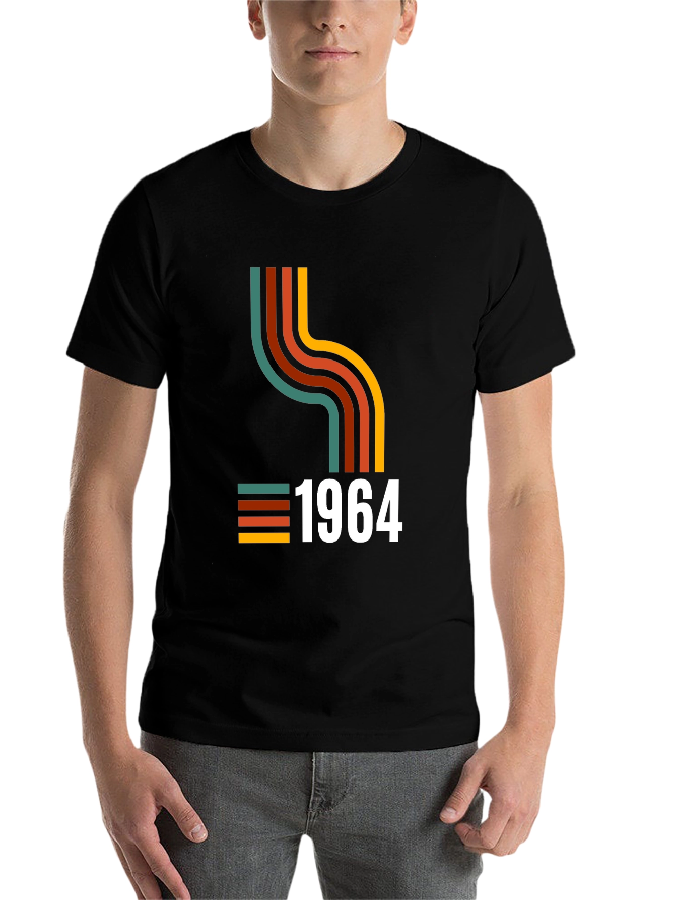 Black Retro 1964 Graphic Tee - Vintage Birthday Shirt view 7