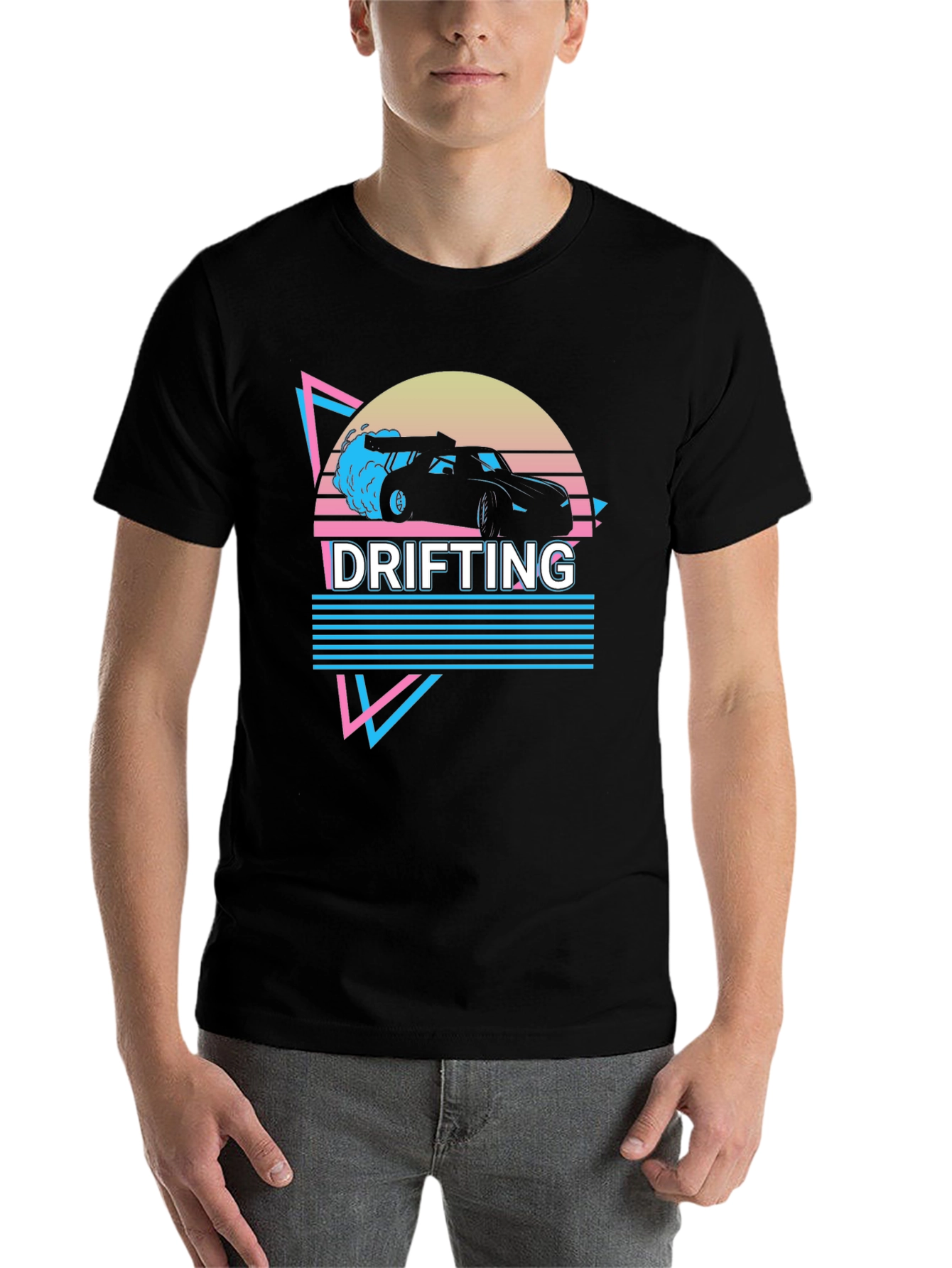 Black Drifting Car Graphic Tee Retro Style view 7
