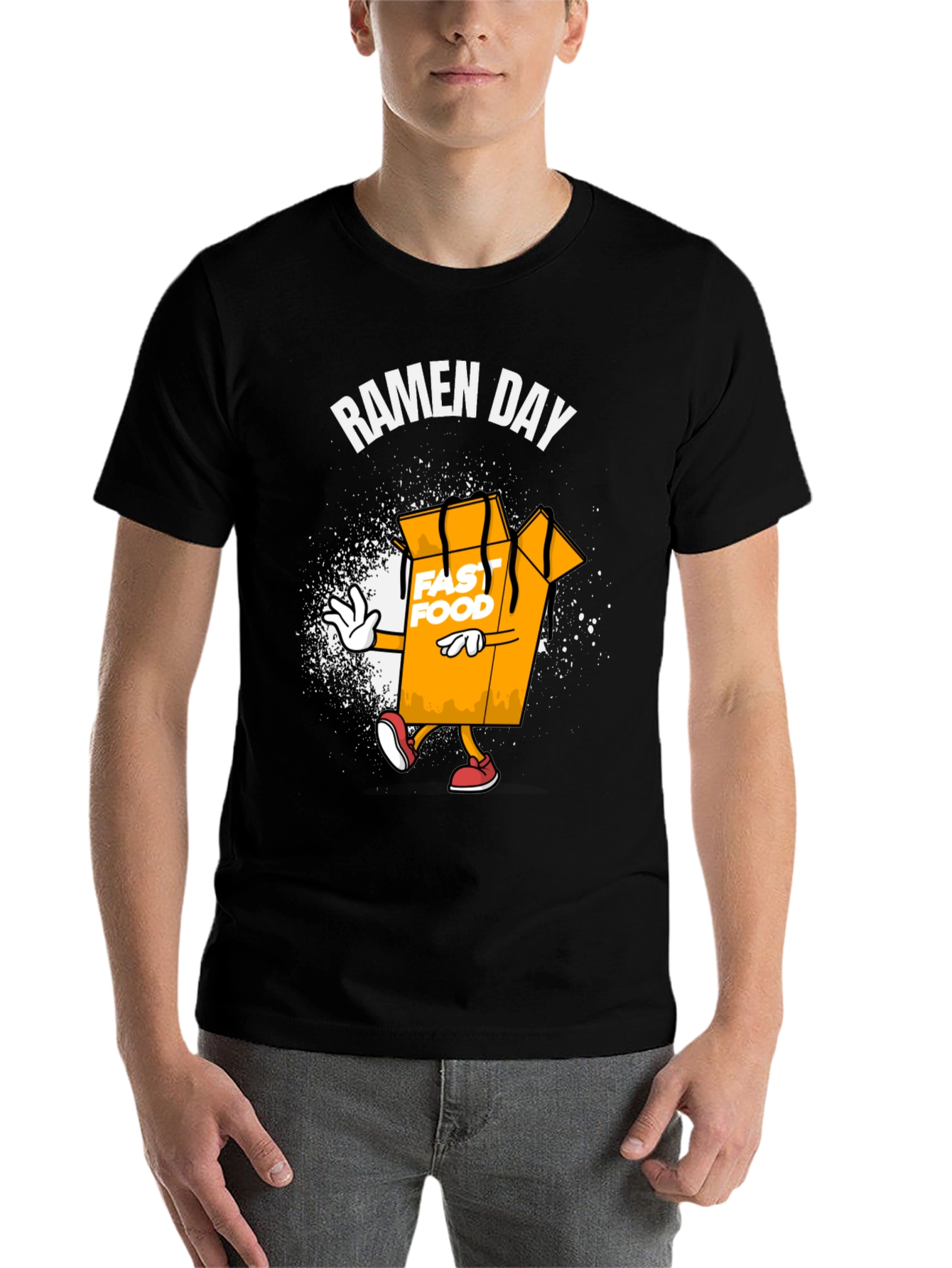 Black Ramen Day Fast Food Box T-Shirt - Funny Graphic Tee view 7