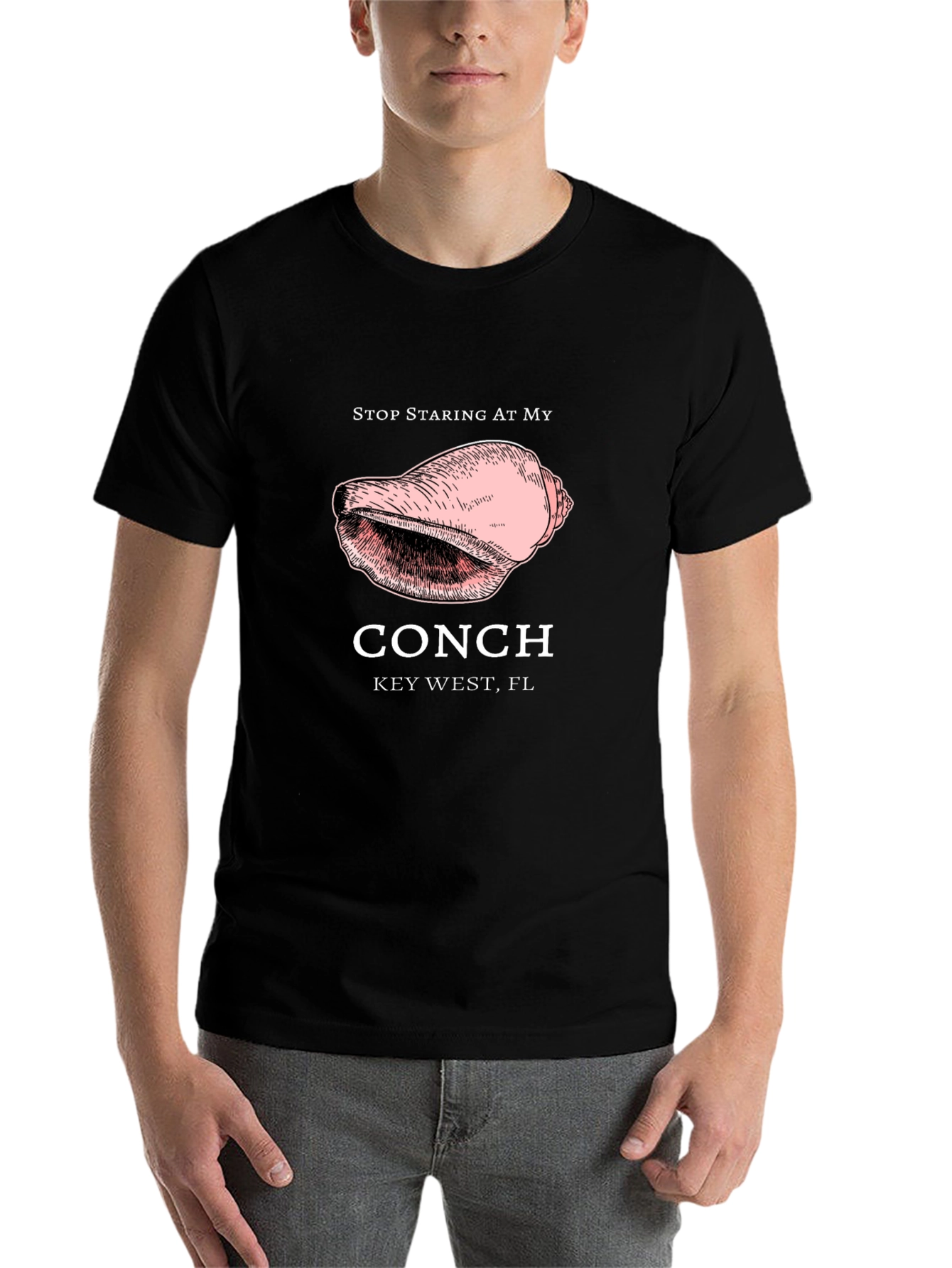 Stop Staring At My Conch Black T-Shirt - 7