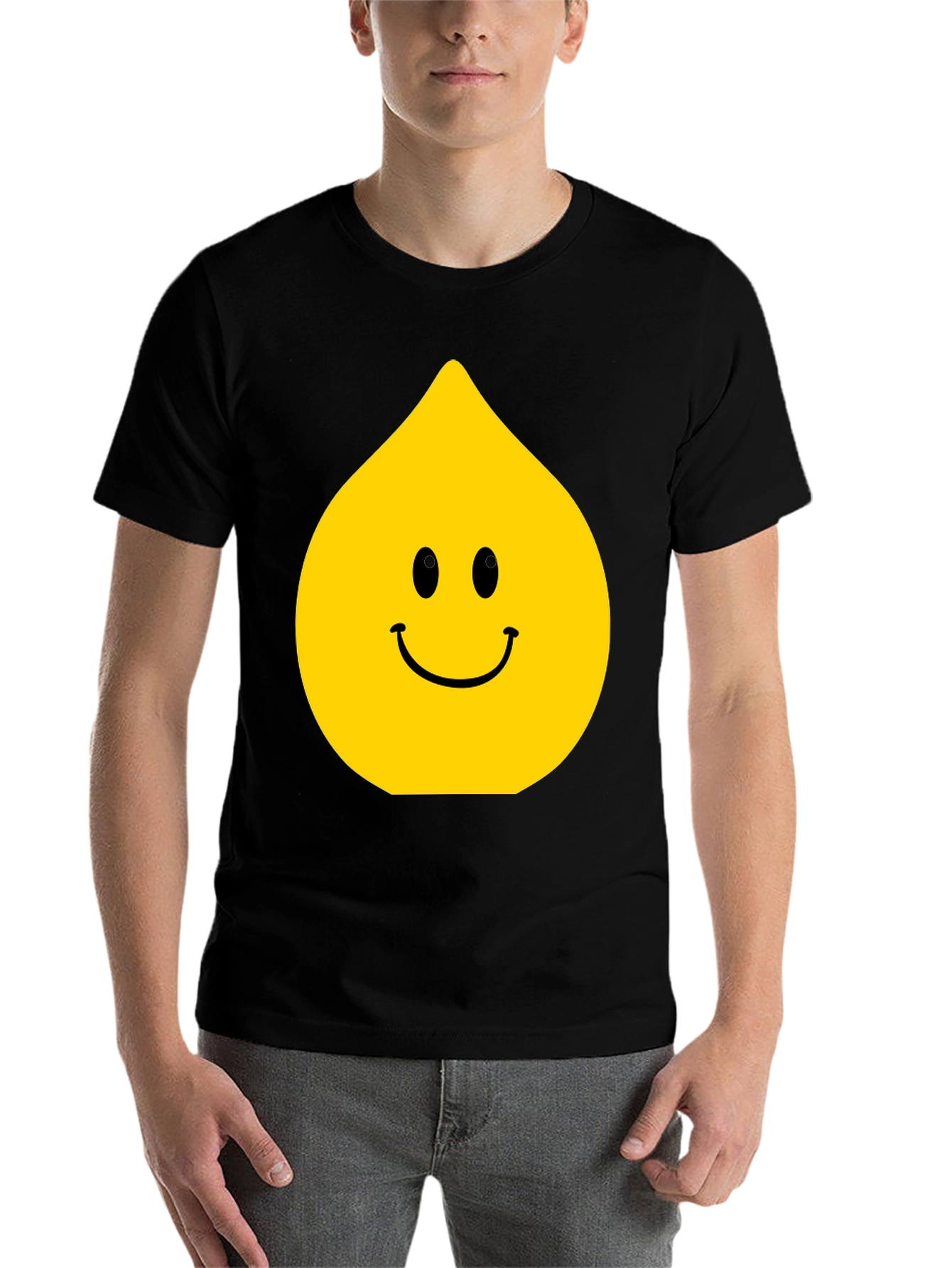 Black Funny Smiley Face Drop Graphic Black T-Shirt view 7