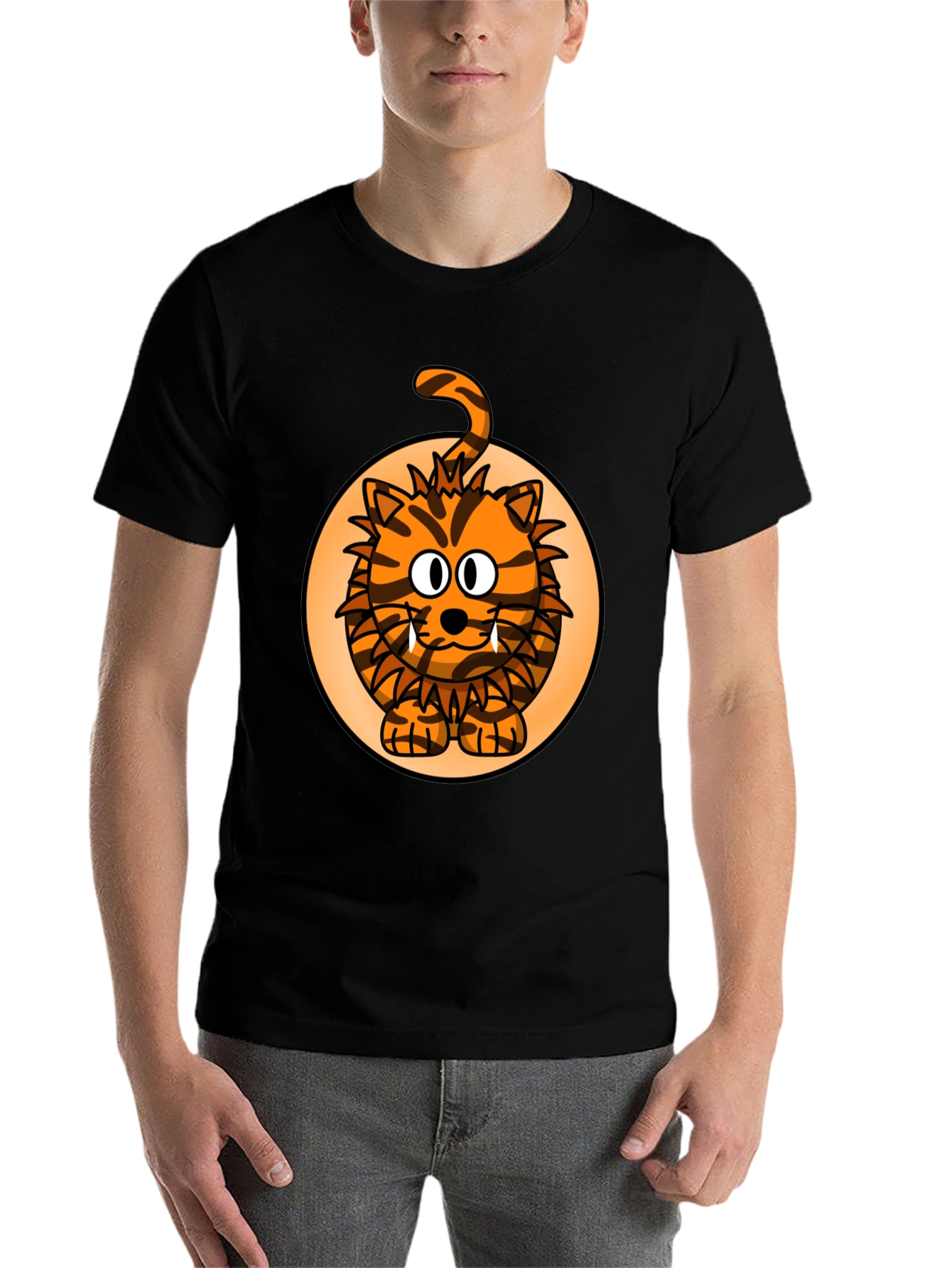 Black Cartoon Tiger Graphic Tee - Fun Animal Print Shirt view 7