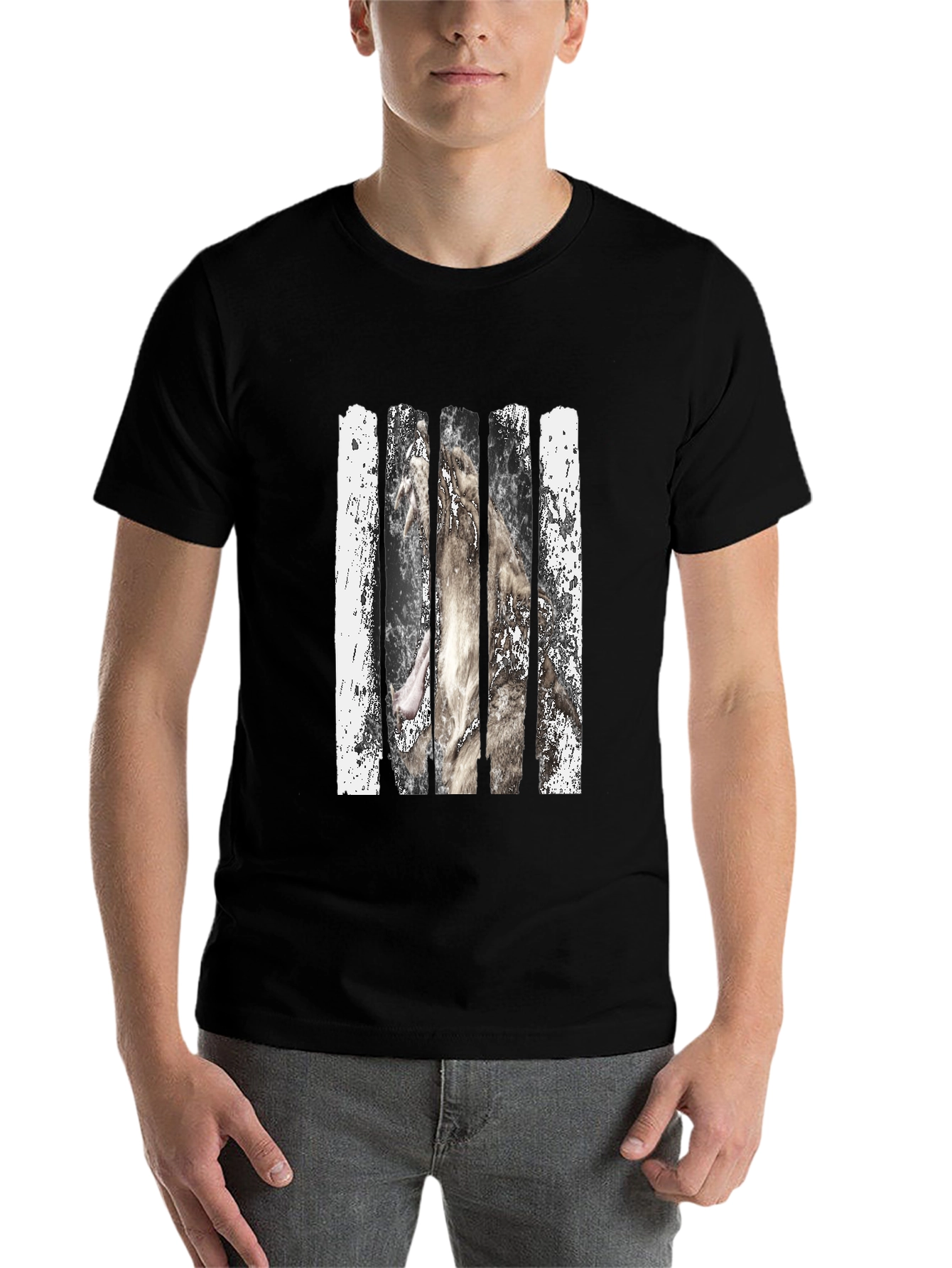 Black Wolf Behind Bars Graphic Tee view 7