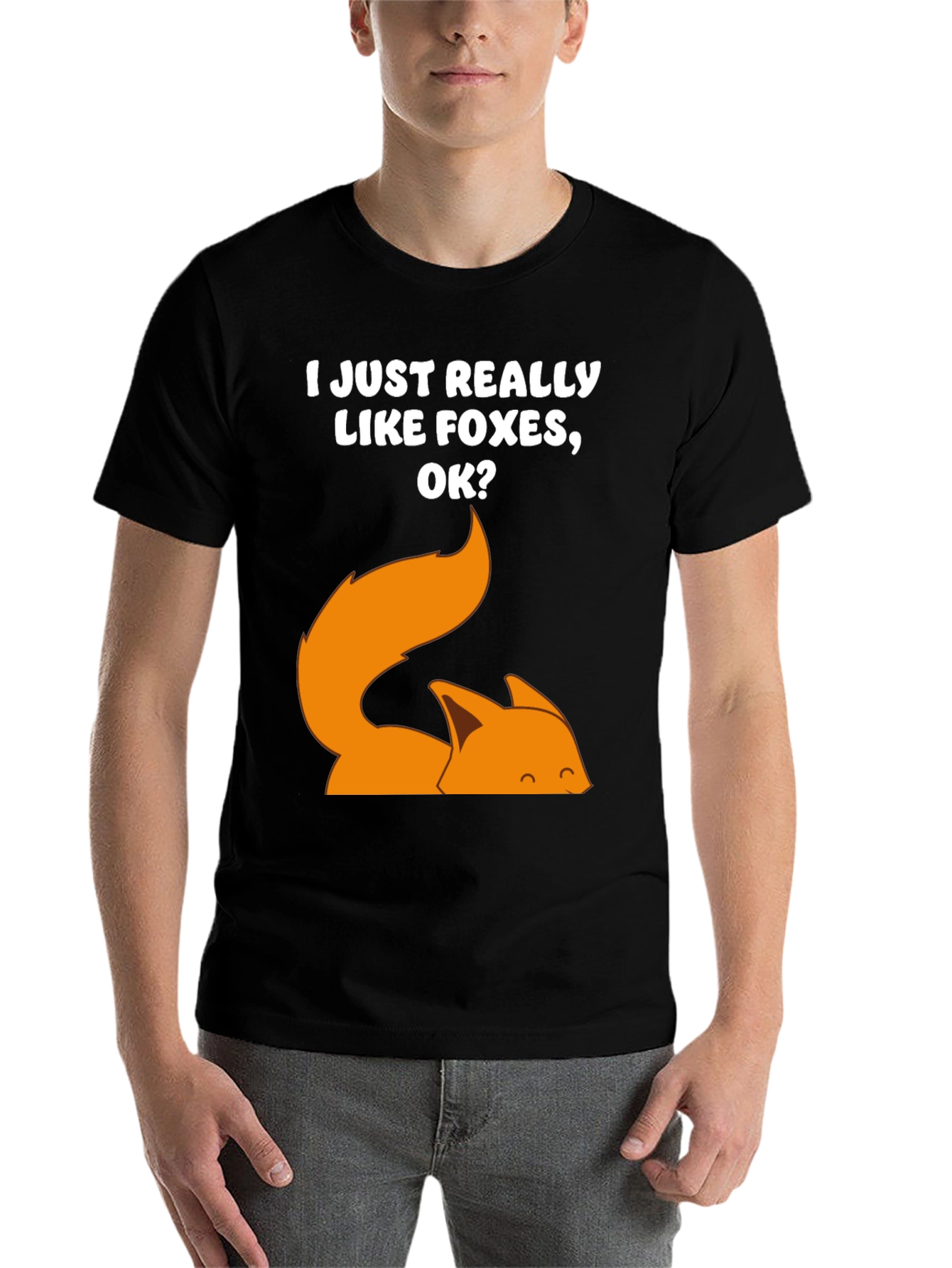 Black I Just Really Like Foxes OK? T-Shirt view 7