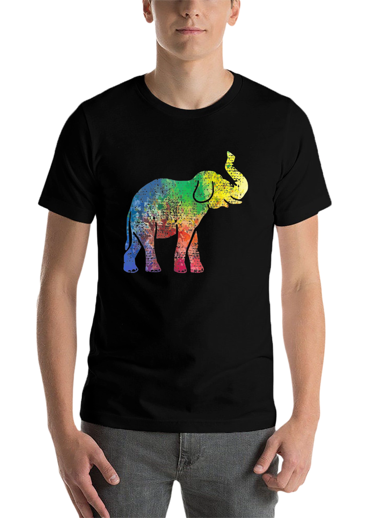 Black Rainbow Elephant Graphic Tee - Black Cotton T-Shirt view 7