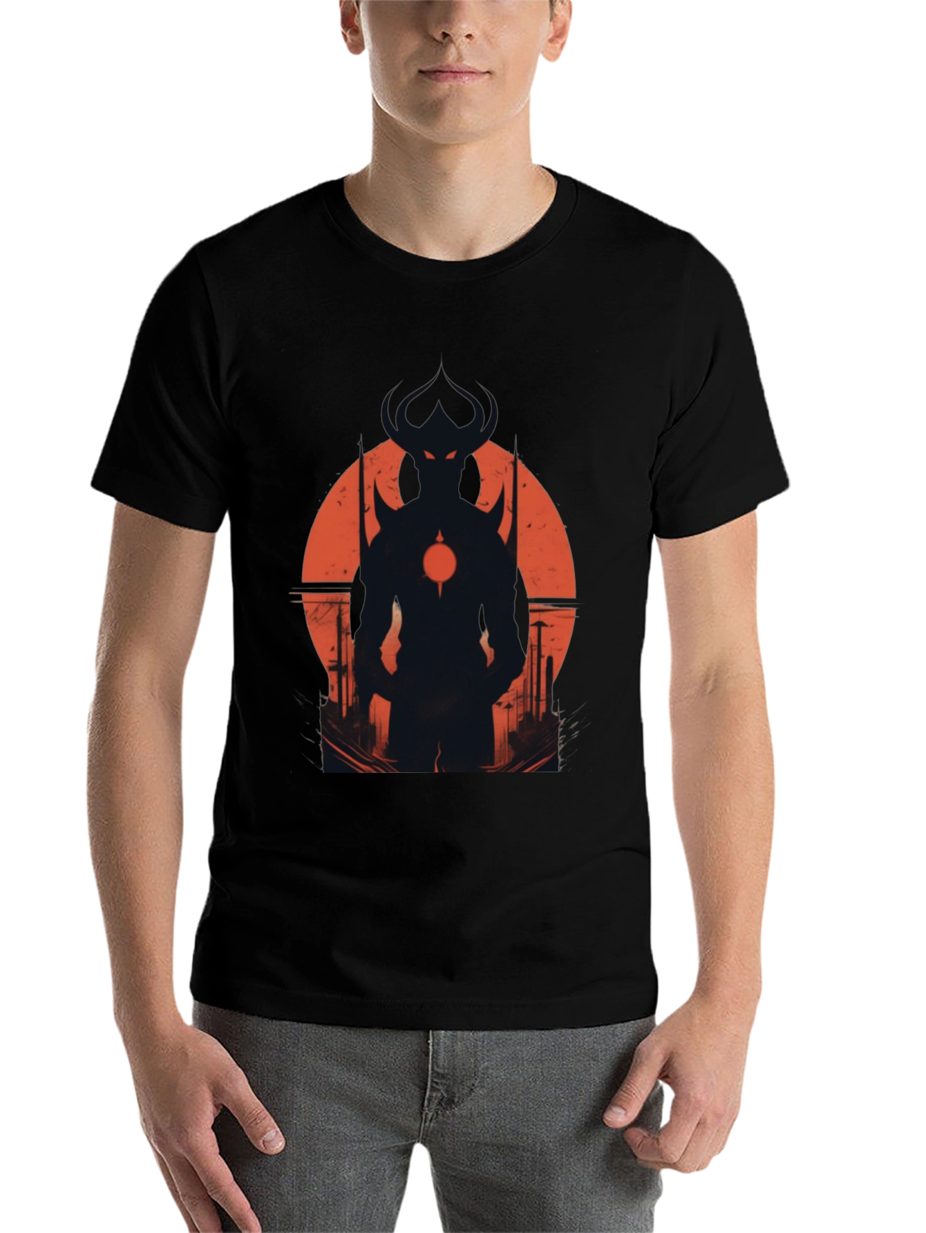 Black Men's Black T-Shirt with Demon Silhouette Graphic view 7
