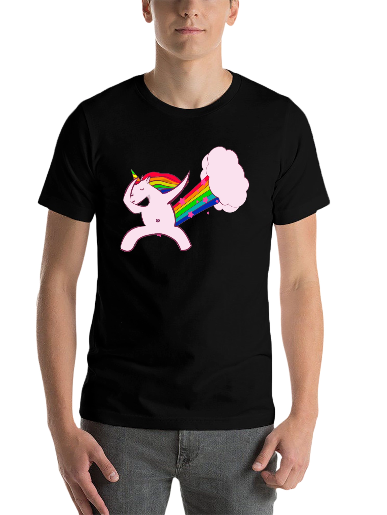 Black Dabbing Unicorn Rainbow Fart Black T-Shirt view 7