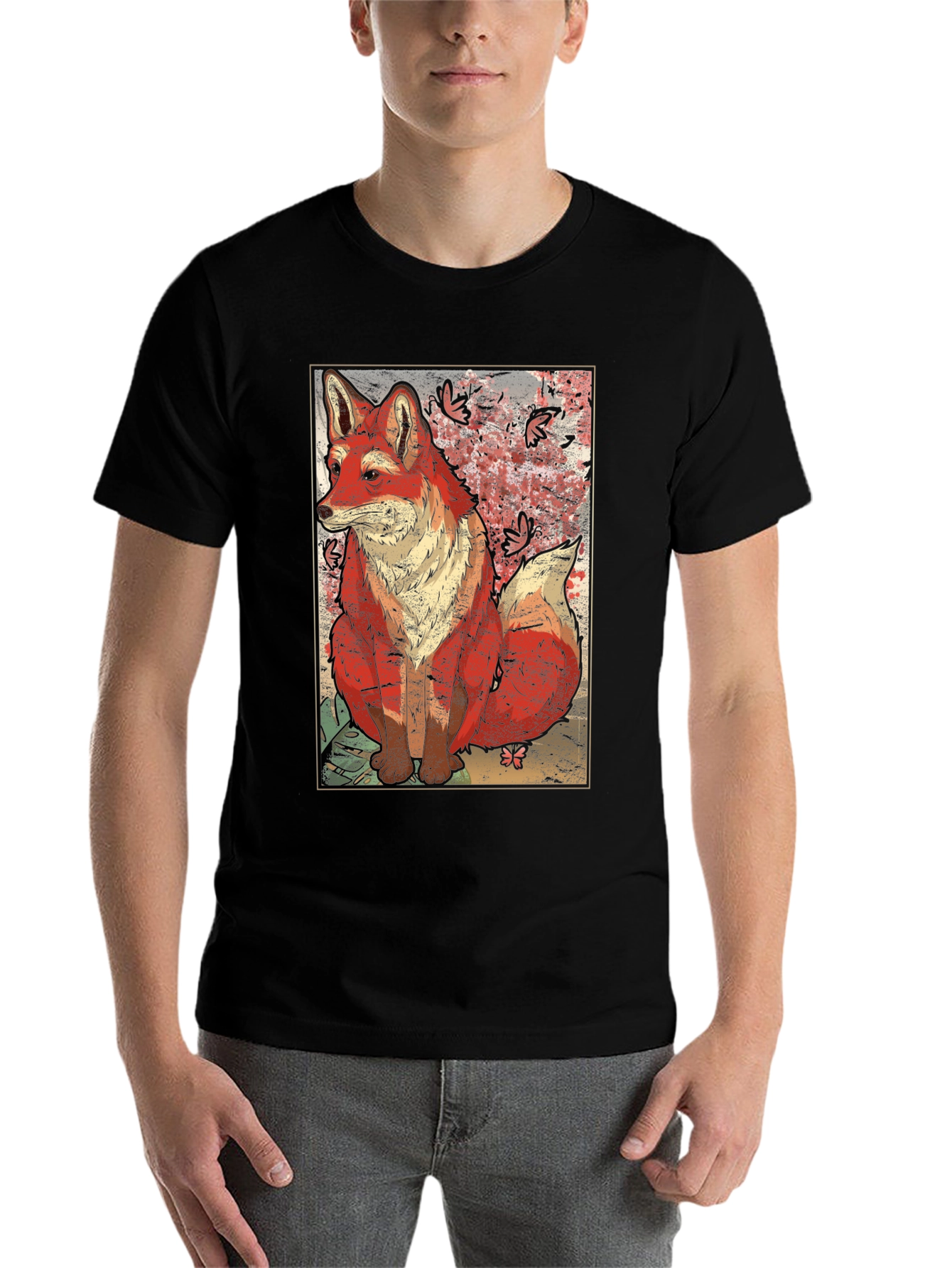 Black Artistic Fox Graphic T-Shirt - Unique Design view 7