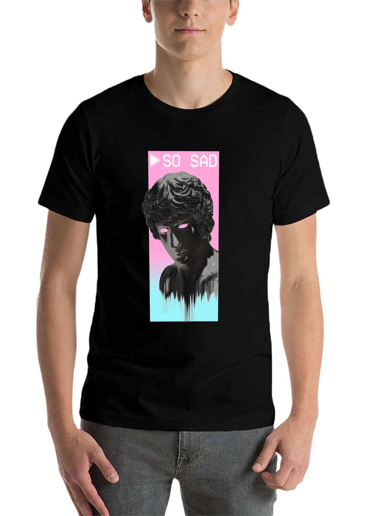 Black So Sad Vaporwave Aesthetic Black T-Shirt view 7