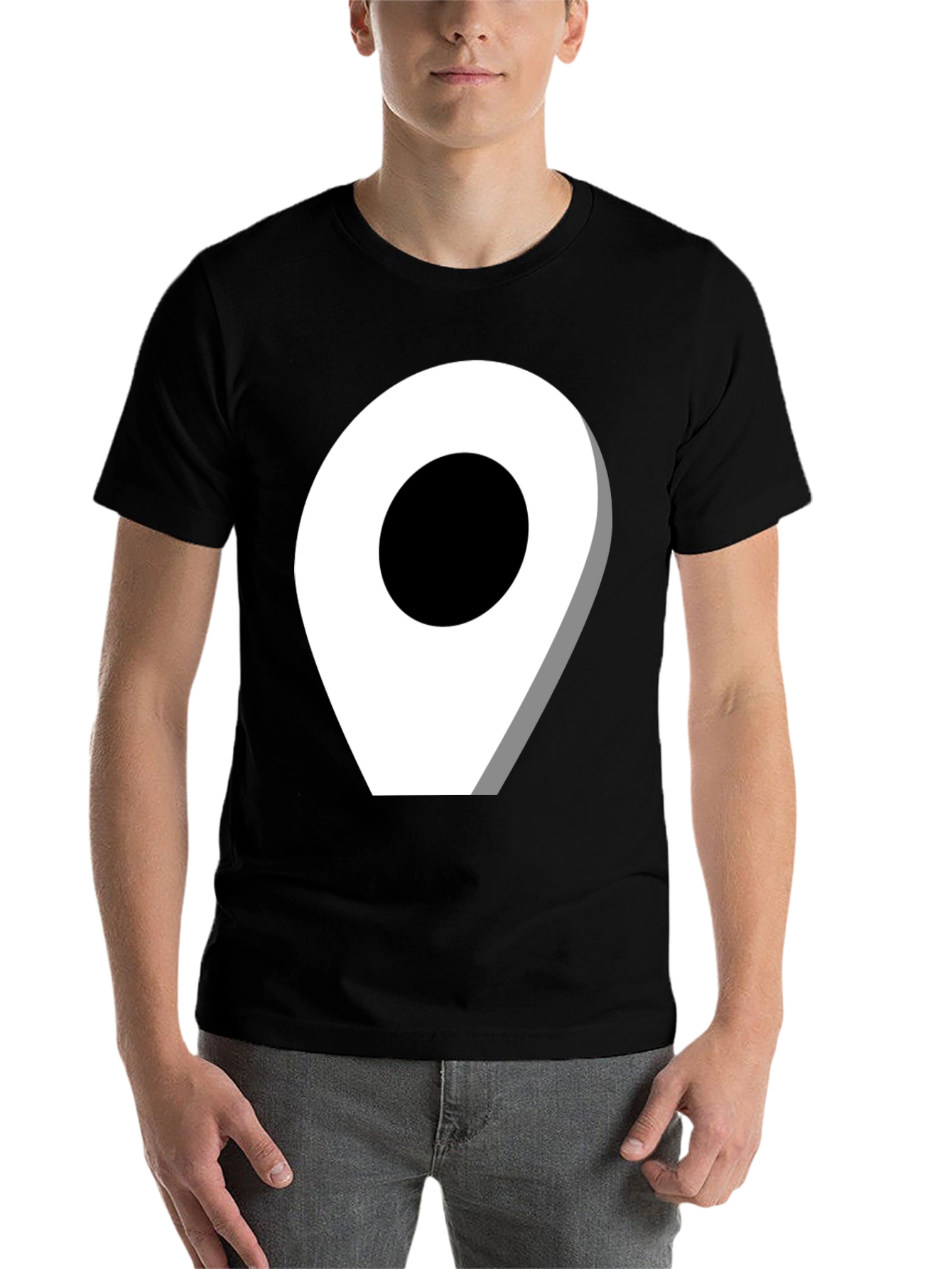 Black Location Pin Graphic Tee - Modern Black T-Shirt view 7