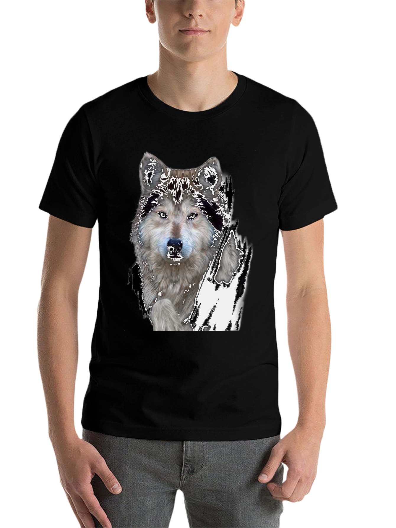 Black Wolf Graphic Print Black T-Shirt view 7